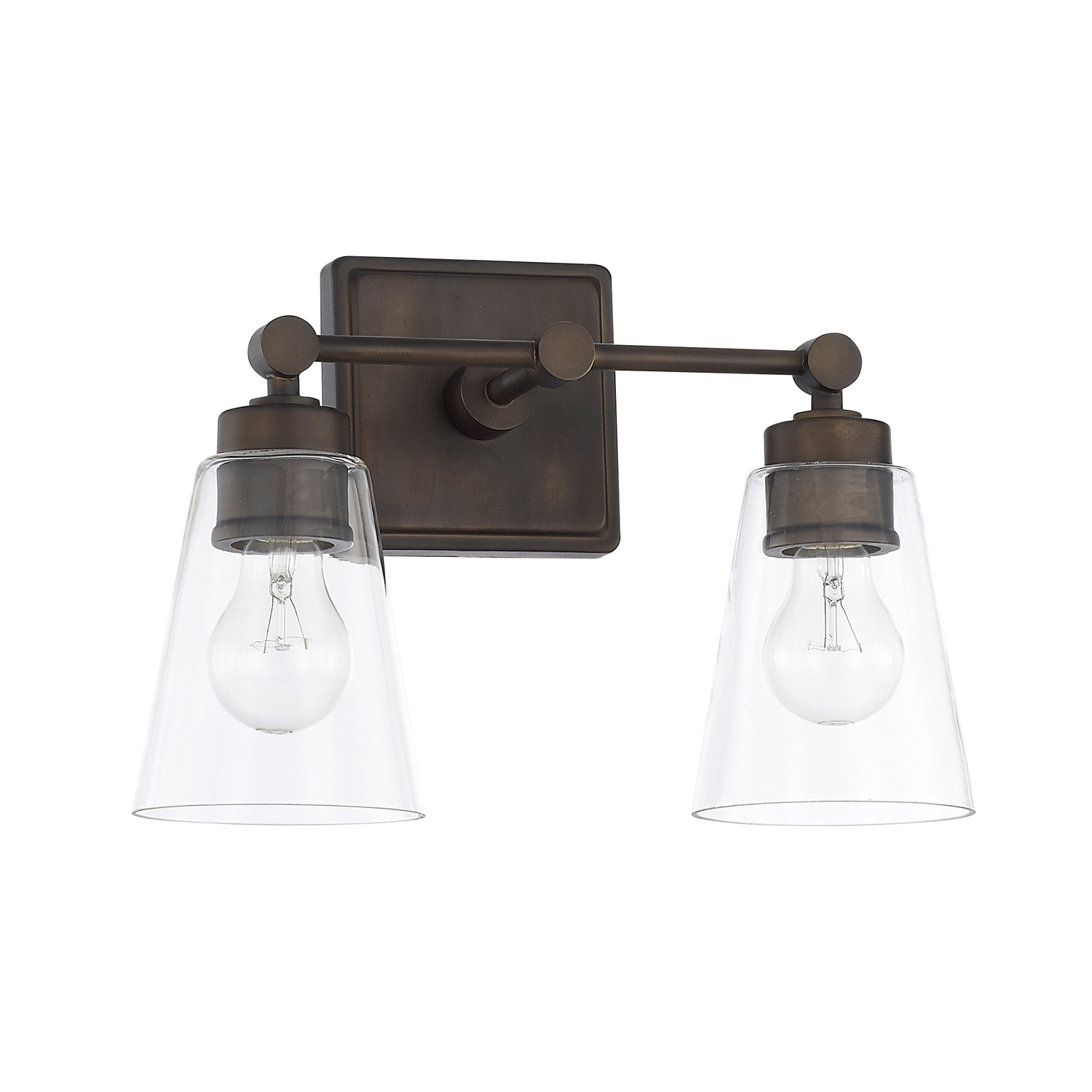 14" W x 10" H x 7" E 2-Light Vanity in Old Bronze with Clear Cone Glass Shades