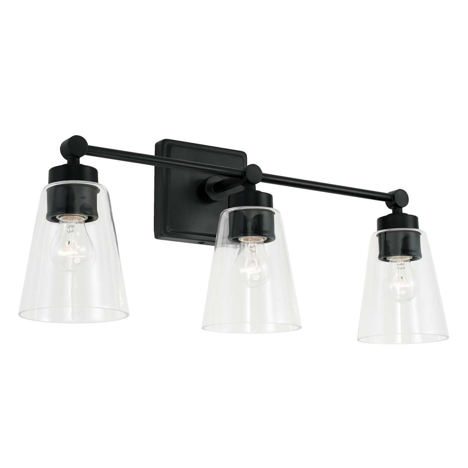 23" W x 10" H x 7" E 3-Light Vanity in Matte Black with Clear Cone Glass Shades
