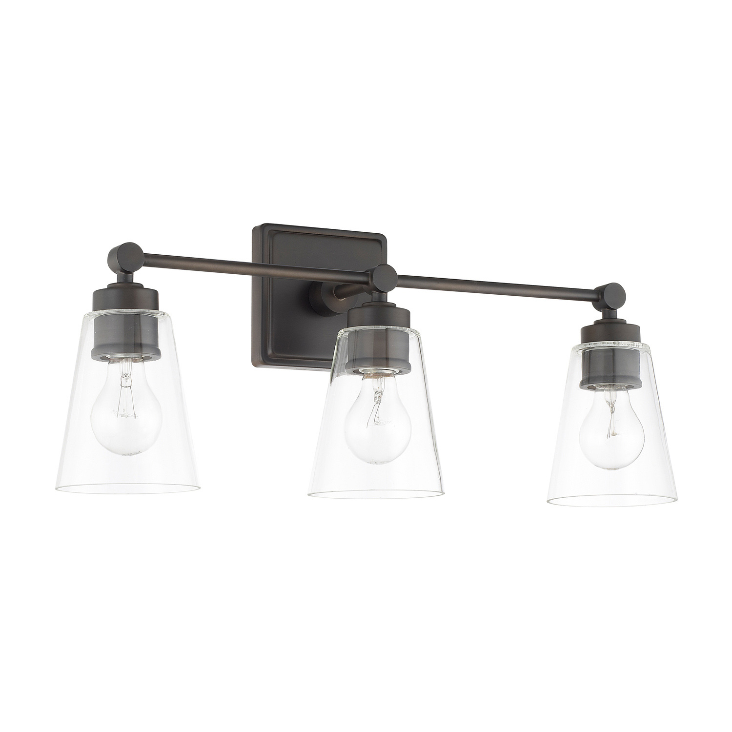 23" W x 10" H x 7" E 3-Light Vanity in Old Bronze with Clear Cone Glass Shades