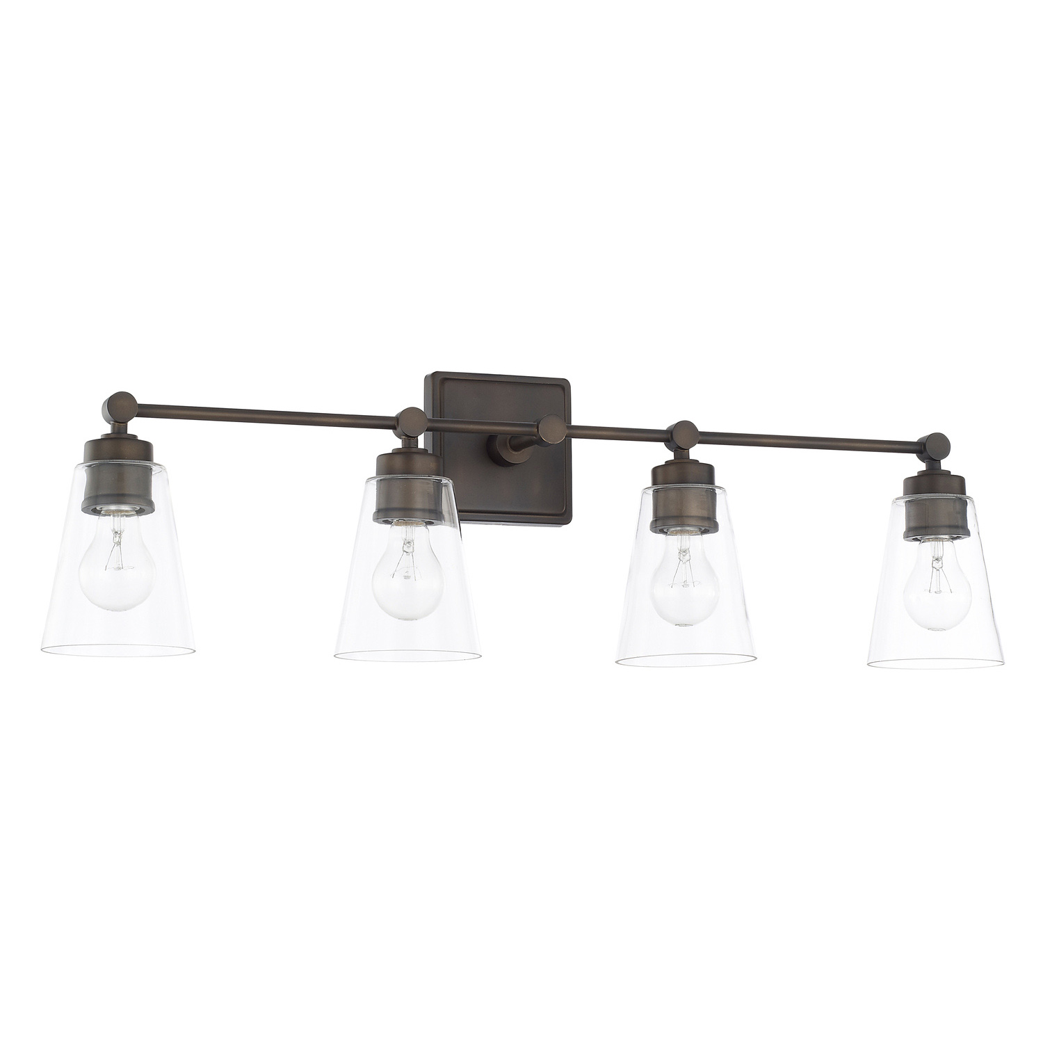 33" W x 10" H x 7" E 4-Light Vanity in Old Bronze with Clear Cone Glass Shades