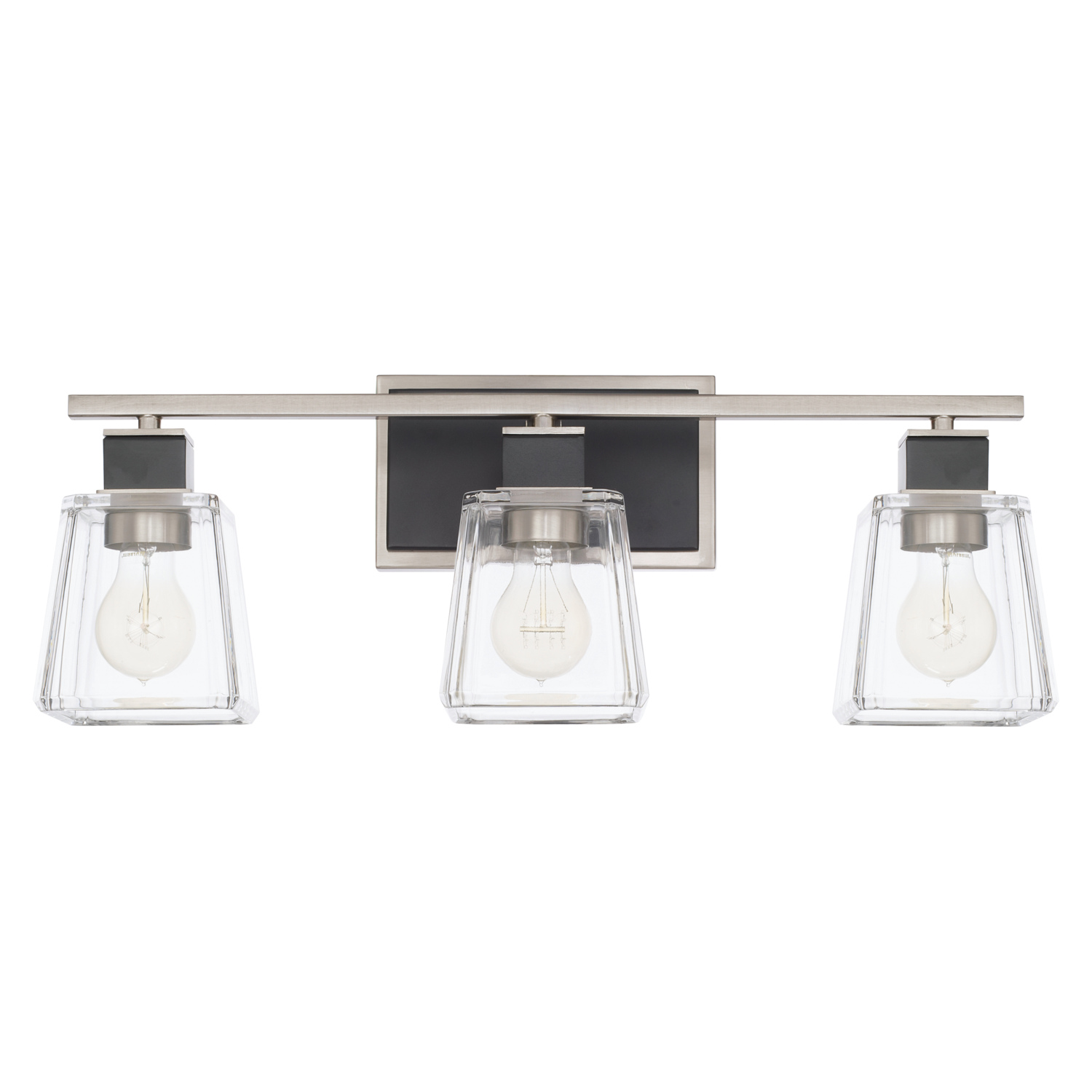 23" W x 9" H x 7" E 3-Light Clear Glass Vanity in Brushed Nickel and Matte Black