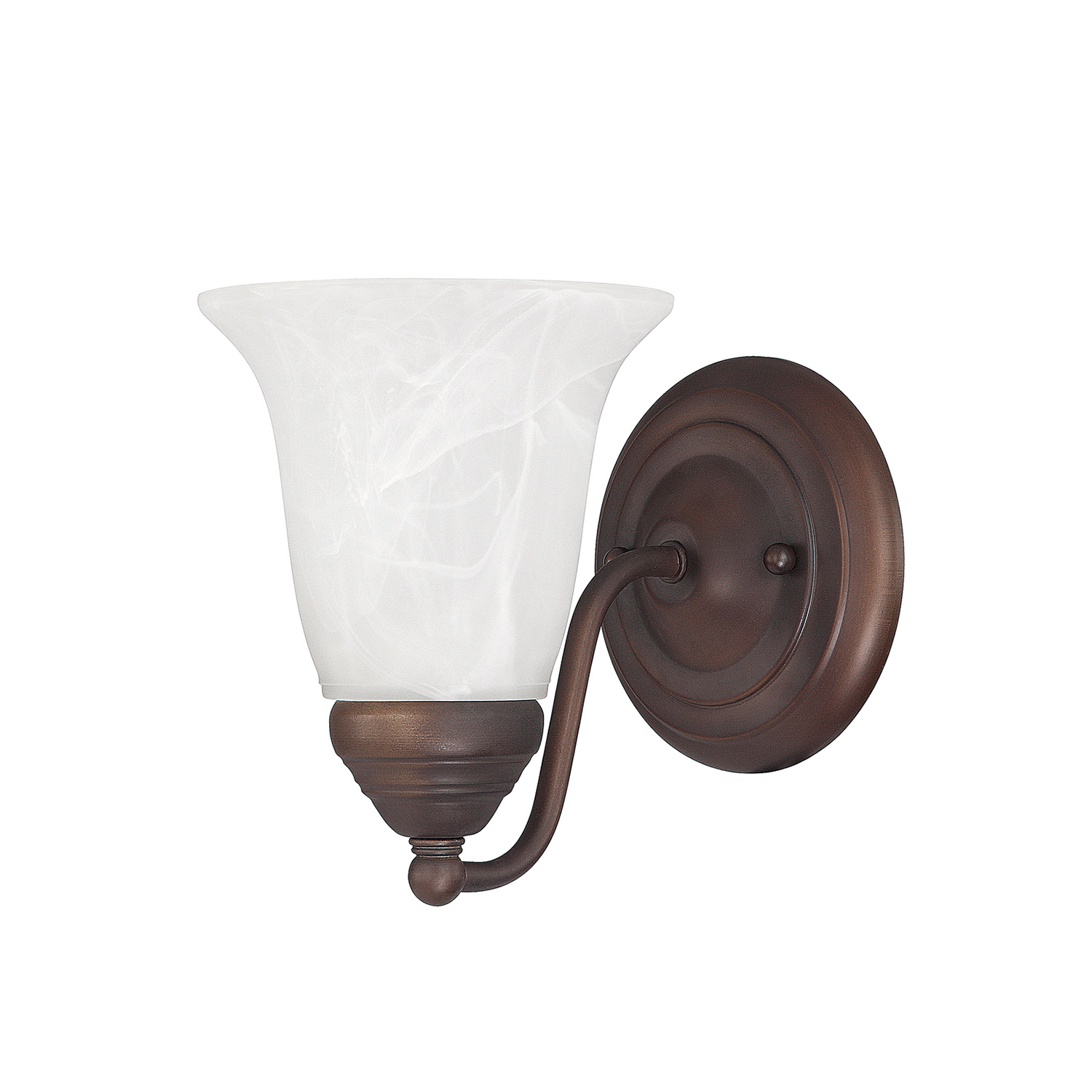 5.5" W x 7" H x 8" E 1-Light Sconce in Burnished Bronze with White Faux Alabaster Glass Shade