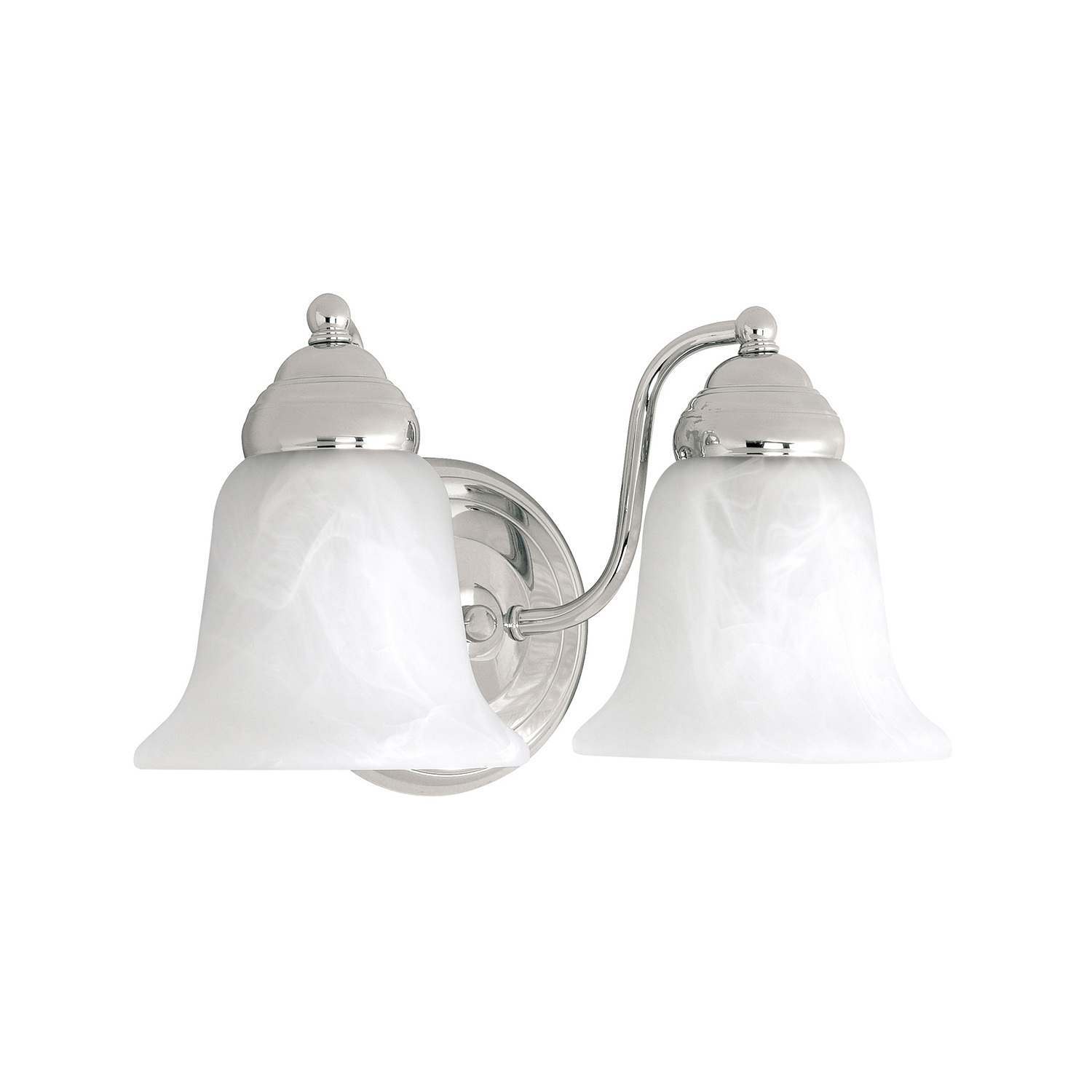 12" W x 7" H x 7.5" E 2-Light Vanity in Chrome with White Faux Alabaster Glass Shades