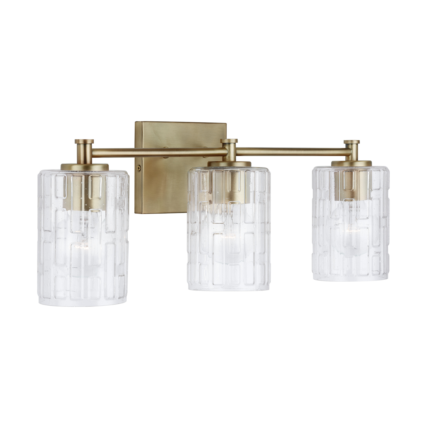 23" W x 9" H x 7" E 3-Light Seeded Embossed Glass Vanity in Aged Brass