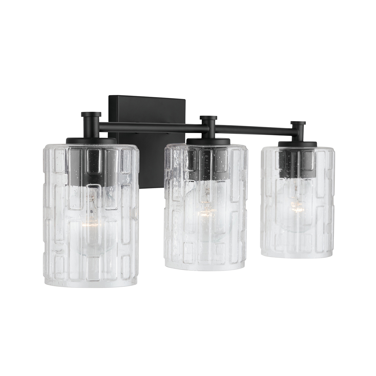 23" W x 9" H x 7" E 3-Light Seeded Embossed Glass Vanity in Matte Black
