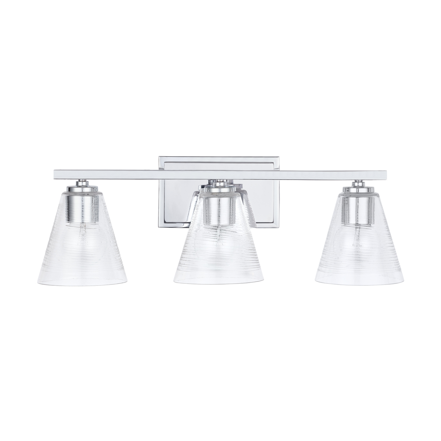 24" W x 8" H x 8" E 3-Light Vanity in Chrome with Clear Embossed Spiral Glass Shades