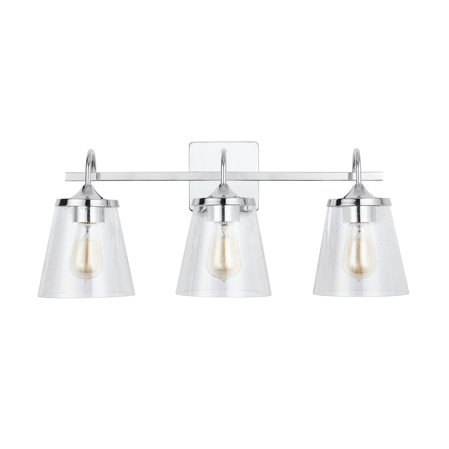 24" W x 10.5" H x 9" E 3-Light Vanity in Chrome with Clear Seeded Cone Glass Shades