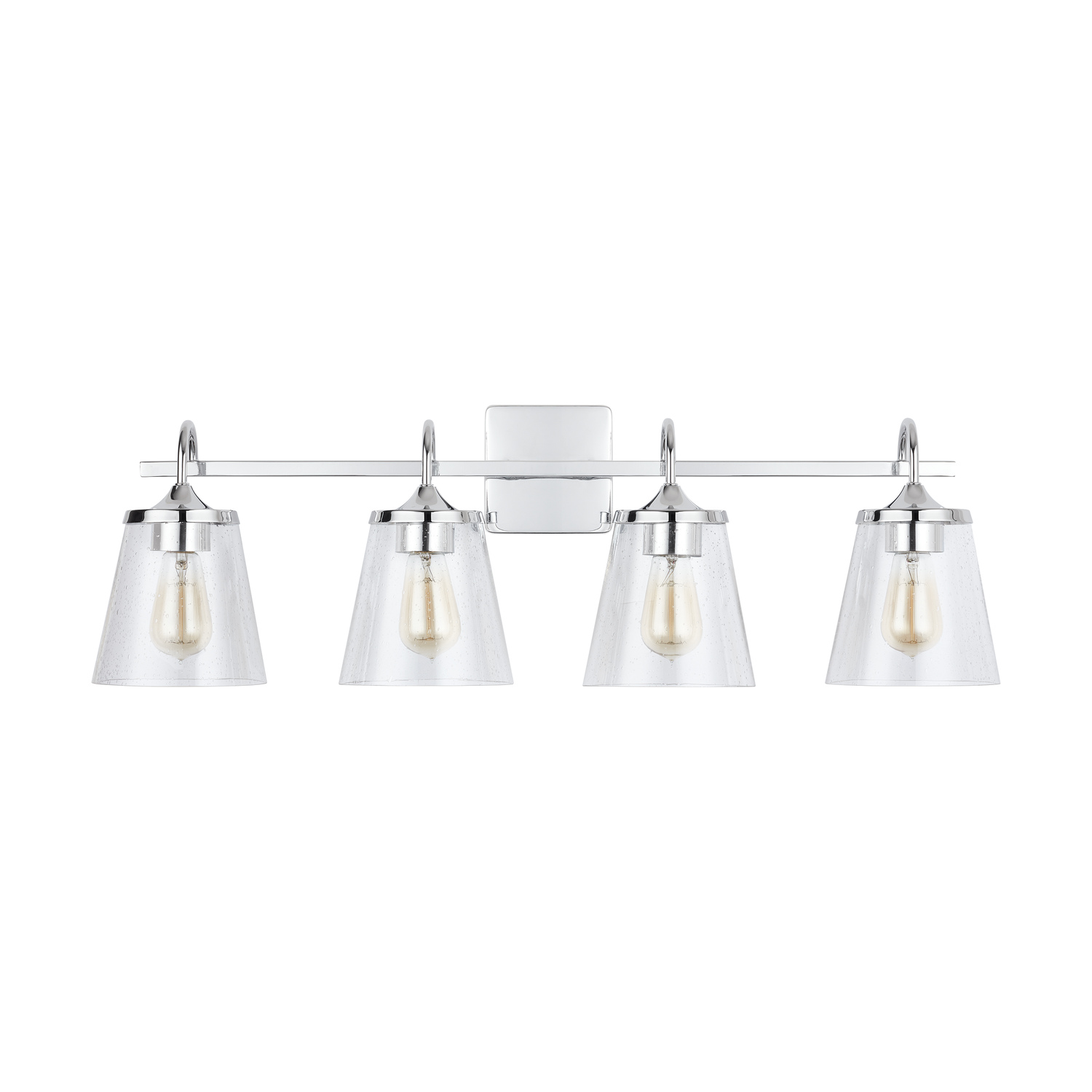 33" W x 10.5" H x 9" E 4-Light Vanity in Chrome with Clear Seeded Cone Glass Shades