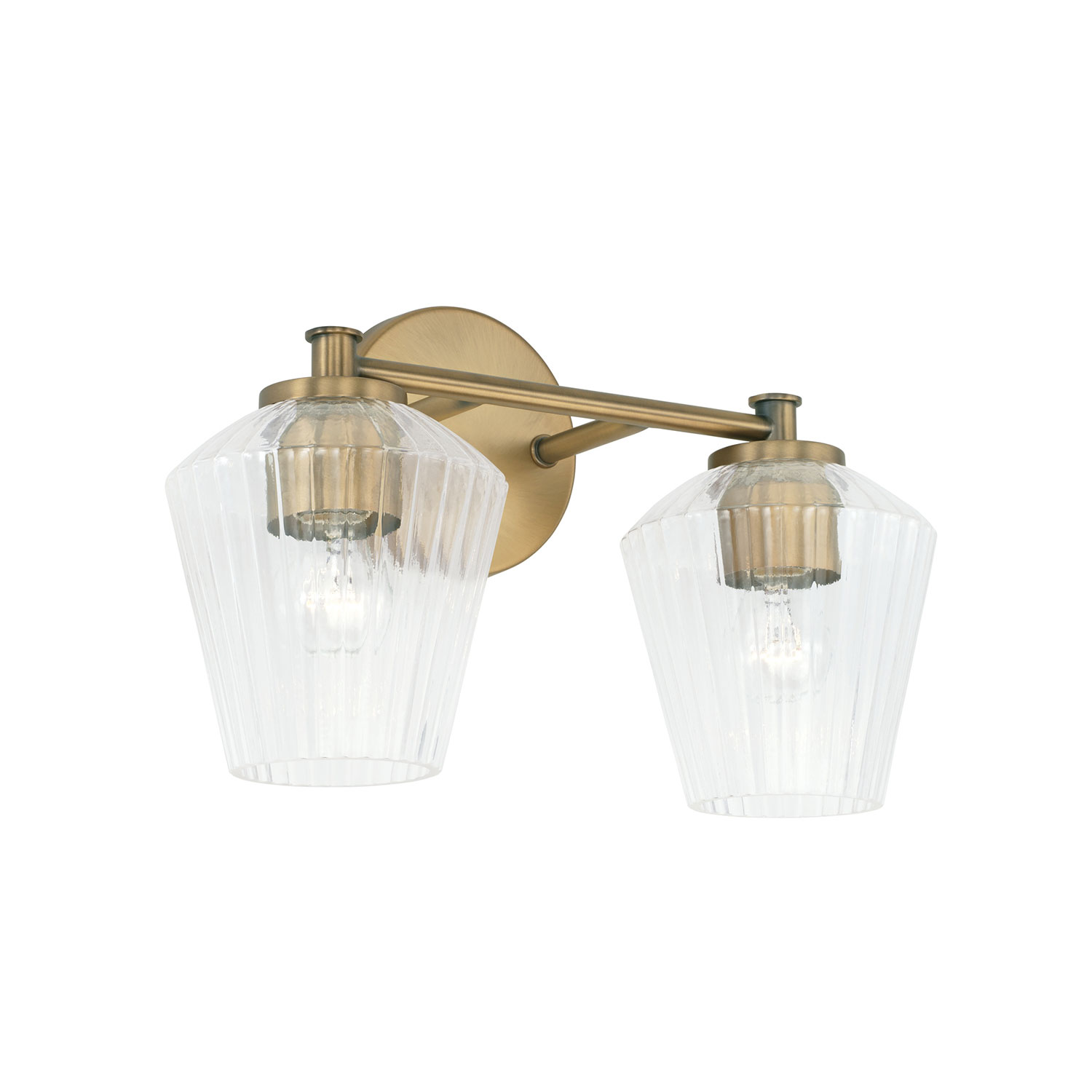 15" W x 9.5" H x 7" E 2-Light Vanity in Aged Brass with Clear Fluted Glass