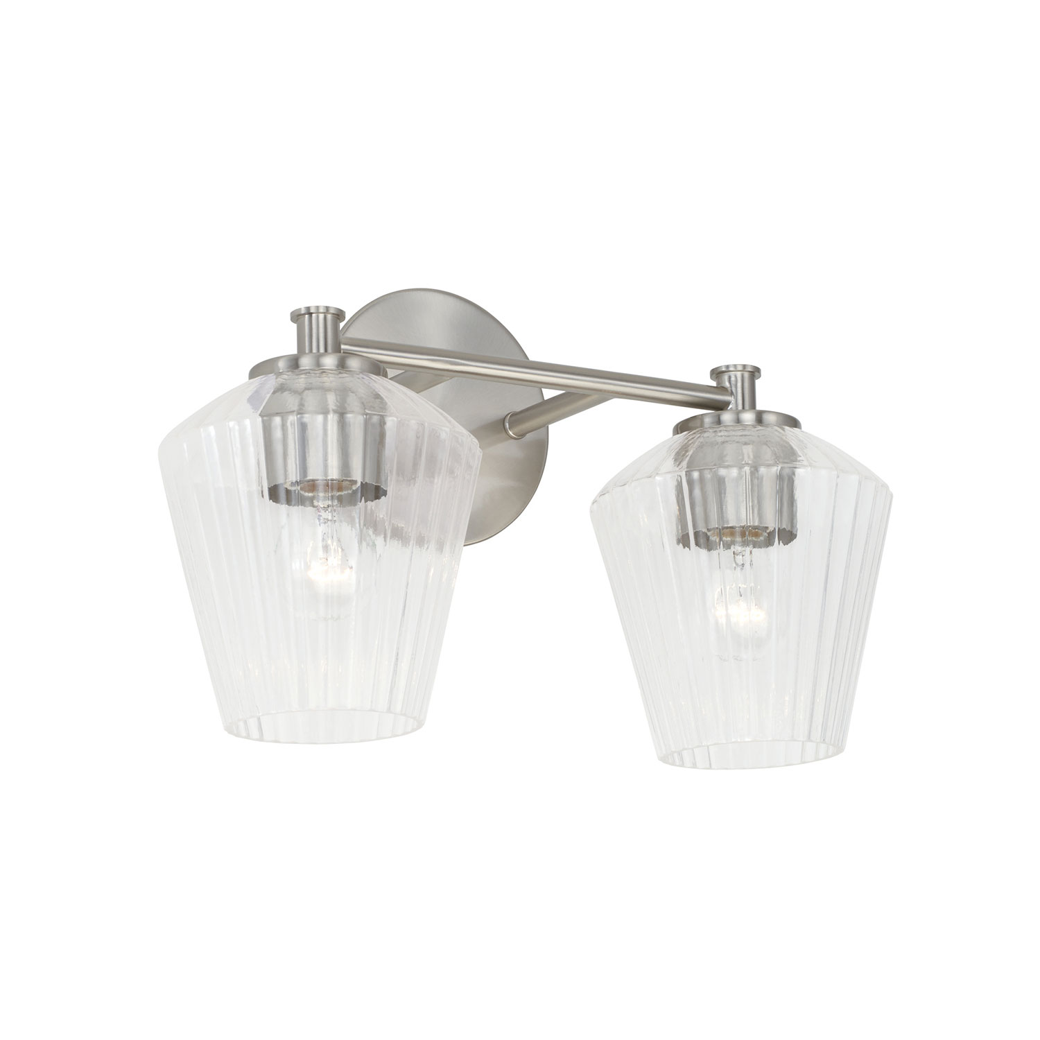 15" W x 9.5" H x 7" E 2-Light Vanity in Brushed Nickel with Clear Fluted Glass