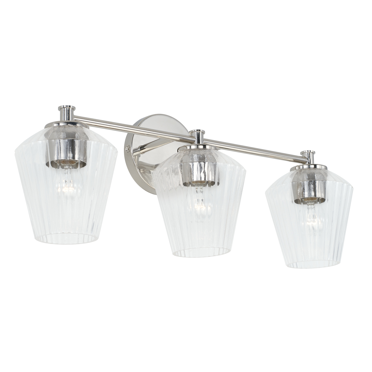 24" W x 9.5" H x 7" E 3-Light Vanity in Polished Nickel with Clear Fluted Glass