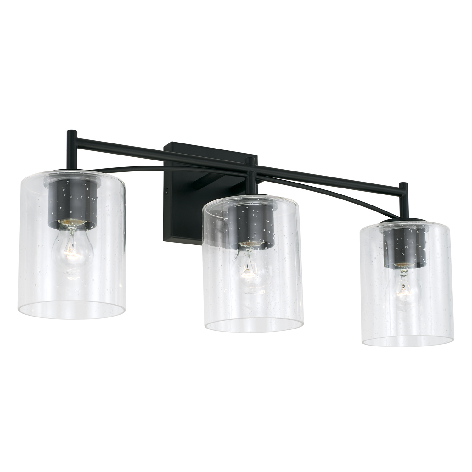 23" W x 10" H x 7" E 3-Light Vanity in Matte Black with Clear Seeded Glass