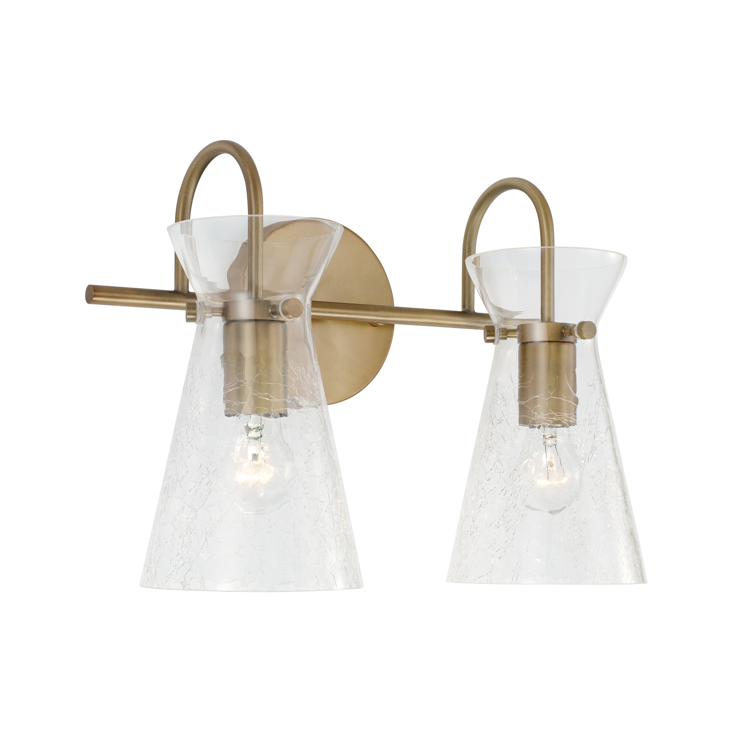14" W x 11" H 2-Light Vanity in Aged Brass with Clear Half-Crackle Glass
