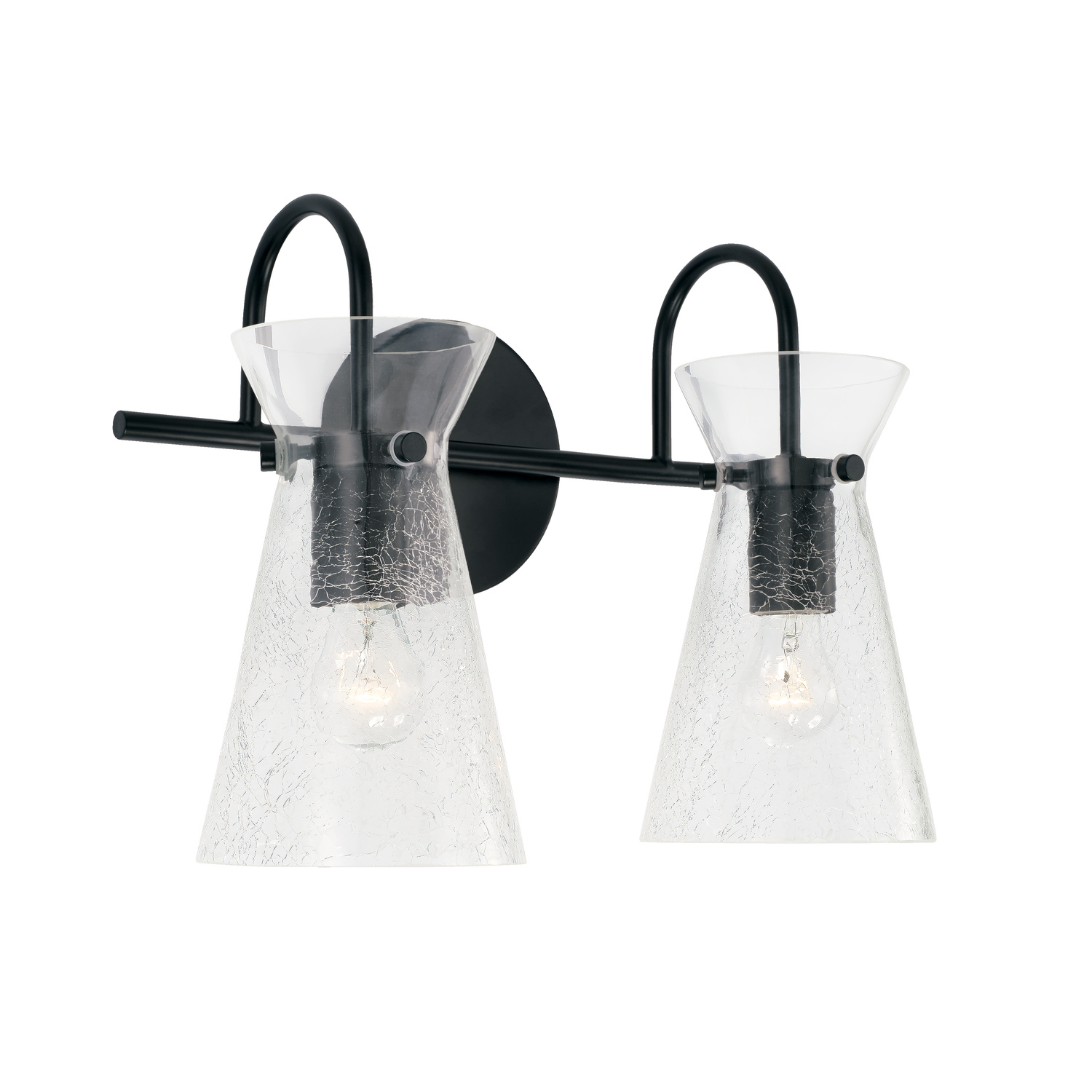 14" W x 11" H 2-Light Vanity in Matte Black with Clear Half-Crackle Glass