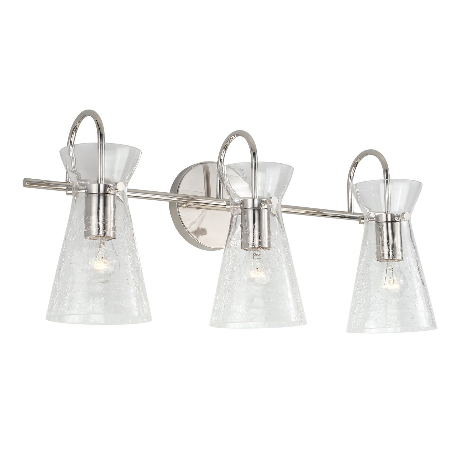24" W x 11" H x 7.5" E 3-Light Vanity in Polished Nickel with Clear Half-Crackle Tapered Glass