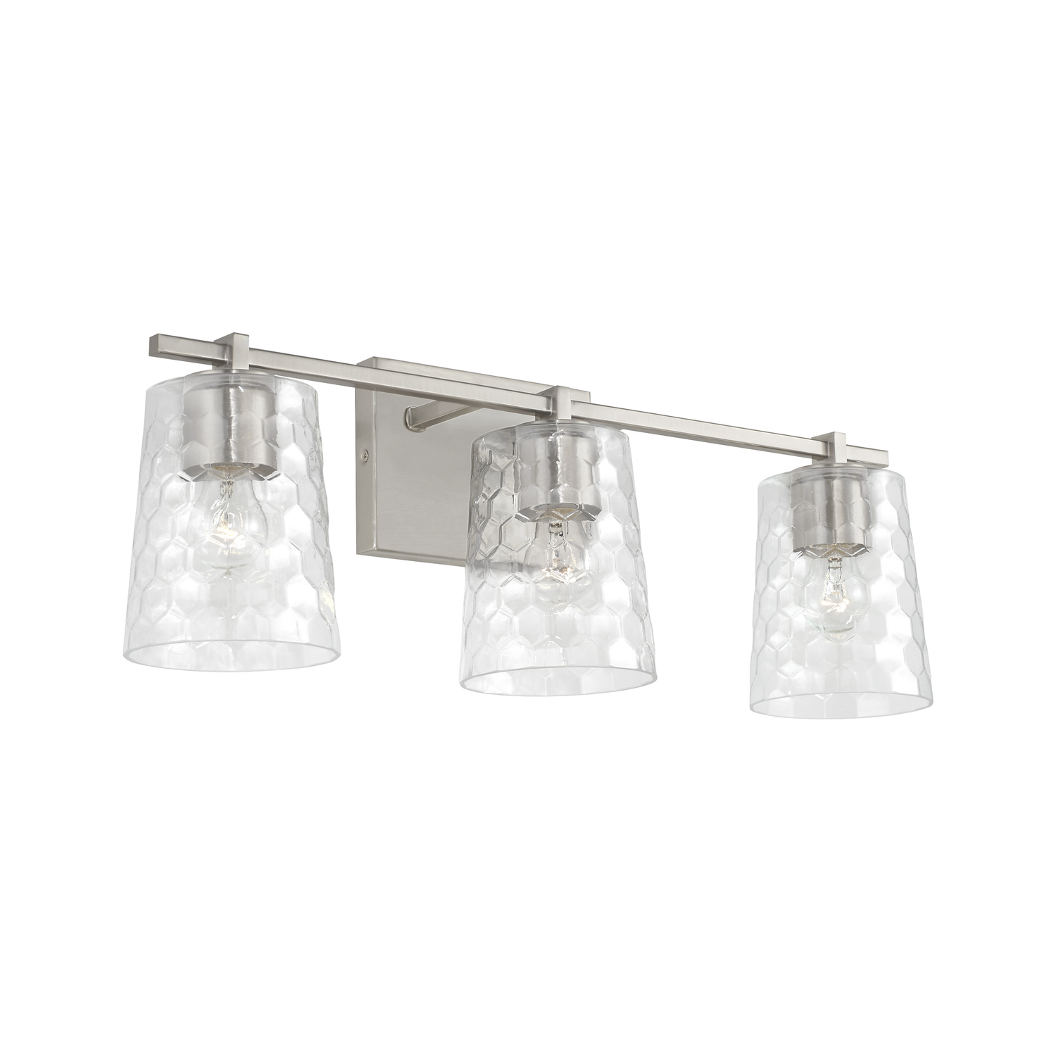 24" W x 8.5" H x 6" E 3-Light Vanity in Brushed Nickel with Clear Honeycomb Glass