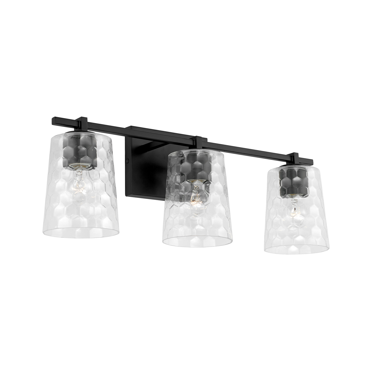 24" W x 8.5" H x 6" E 3-Light Vanity in Matte Black with Clear Honeycomb Glass