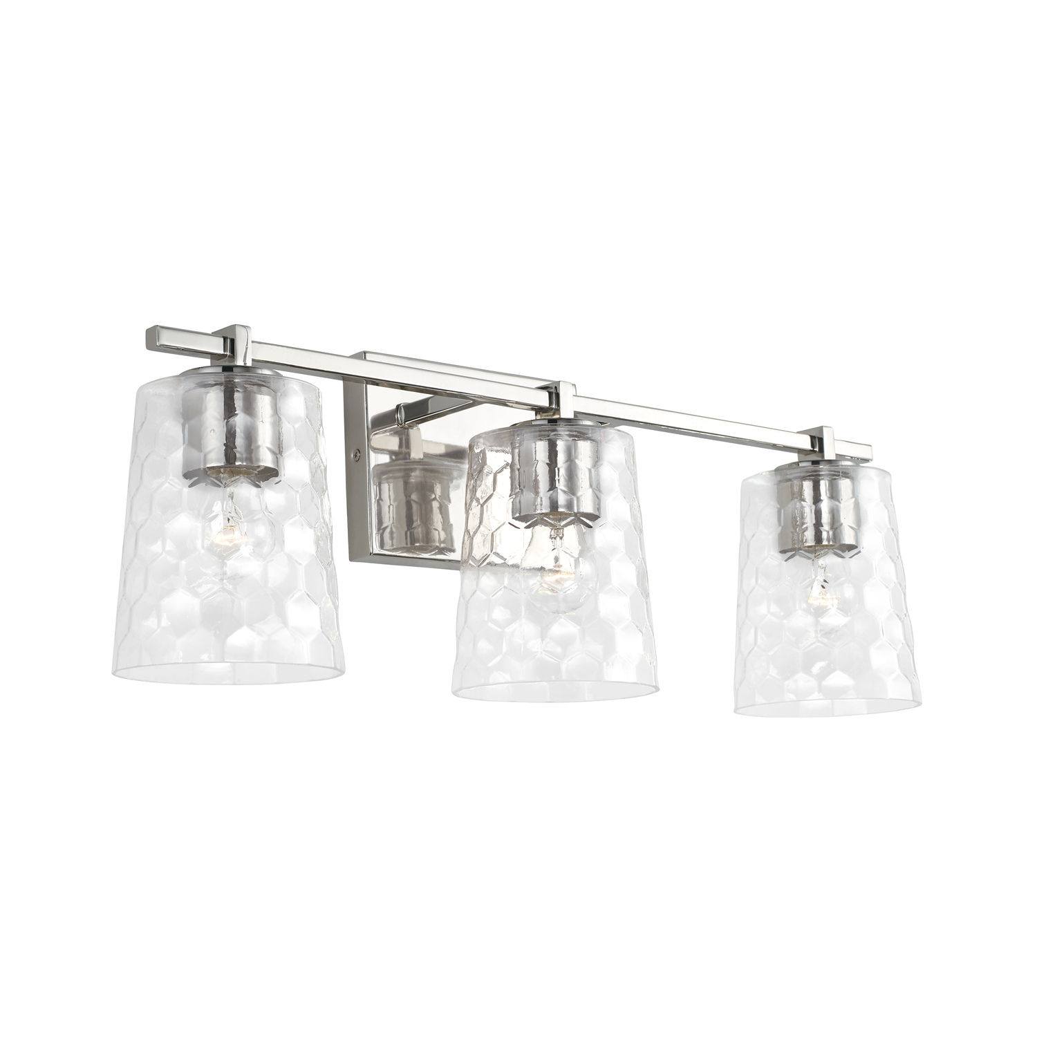 24" W x 8.5" H x 6" E 3-Light Vanity in Polished Nickel with Clear Honeycomb Glass