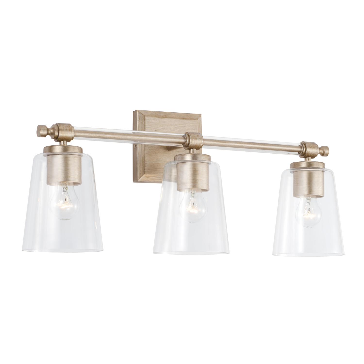 14" W x 10" H 3-Light Vanity in Brushed Champagne with Acrylic Rod Accents