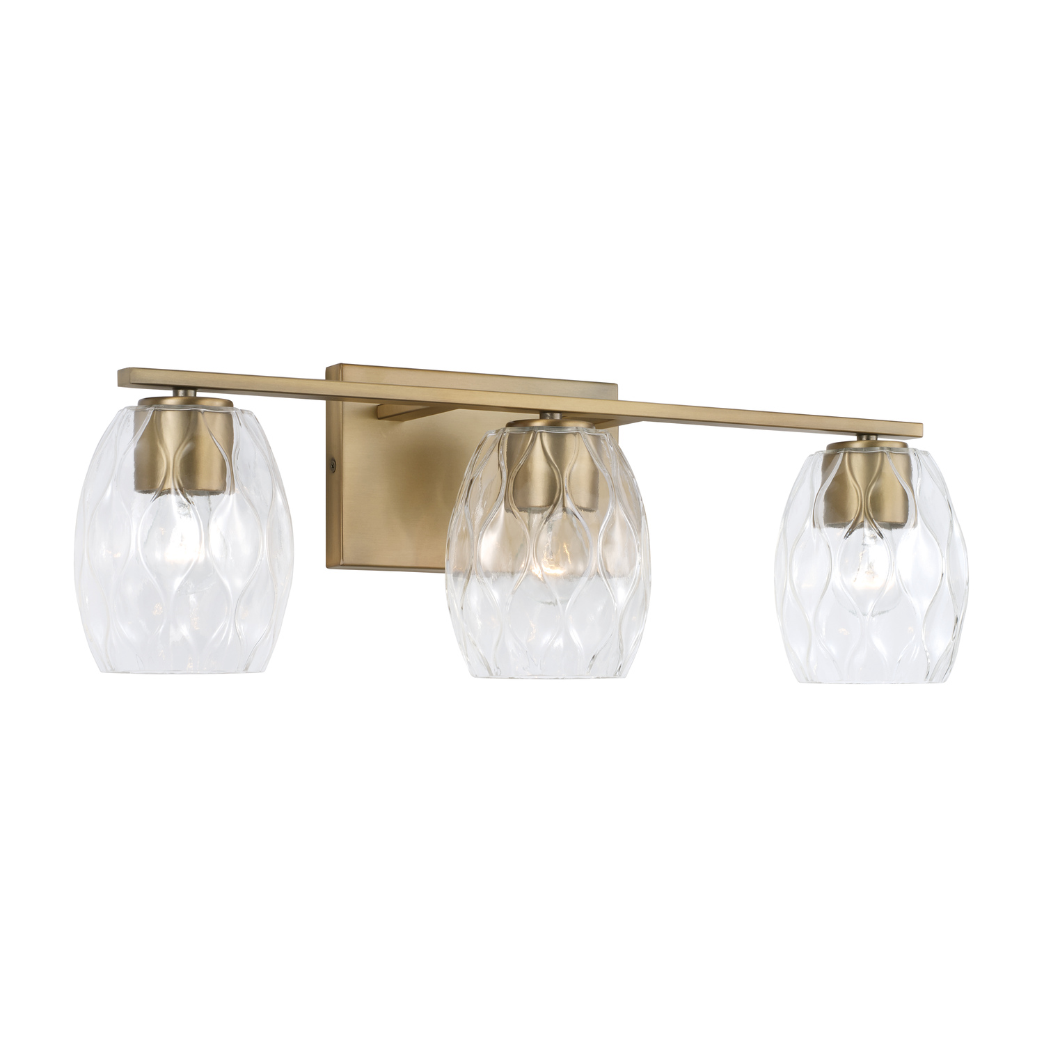 24" W x 8" H 3-Light Vanity in Aged Brass with Wavy Embossed Glass