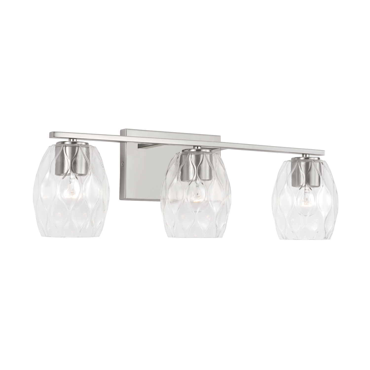 24" W x 8" H 3-Light Vanity in Brushed Nickel with Wavy Embossed Glass