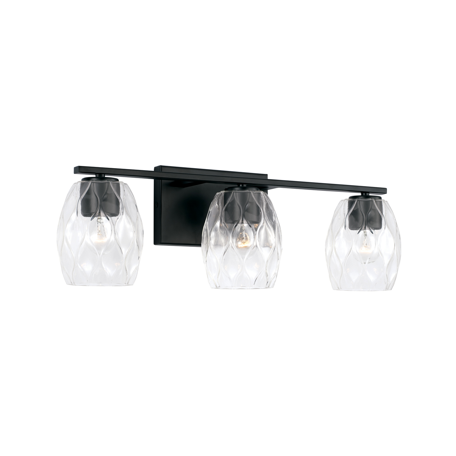 24" W x 8" H 3-Light Vanity in Matte Black with Wavy Embossed Glass