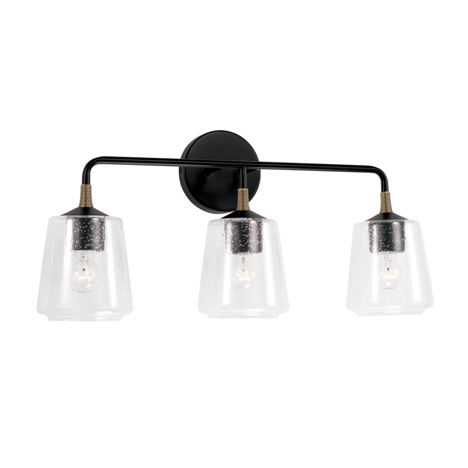 24" W x 11.5" H 3-Light Vanity in Matte Black with Brass with Clear Seeded Glass and Brass Wrapped Detail