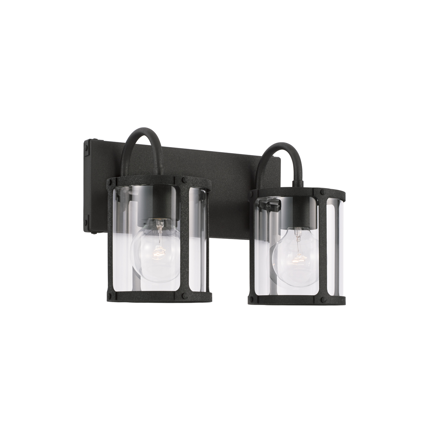 15" W x 9.5" H 2-Light Vanity in Black Iron with Clear Glass