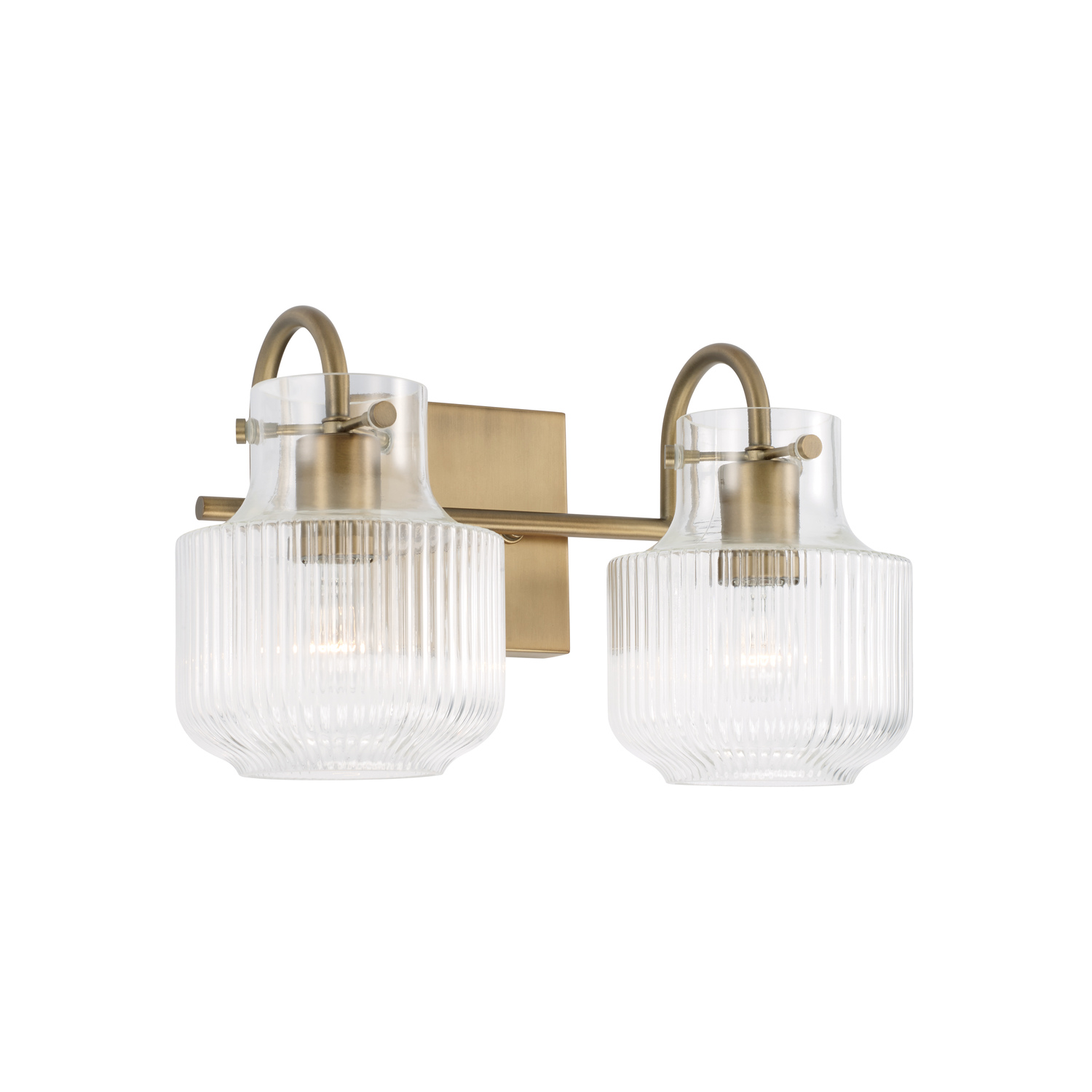 15" W x 9" H 2-Light Vanity in Aged Brass with Clear Fluted Glass