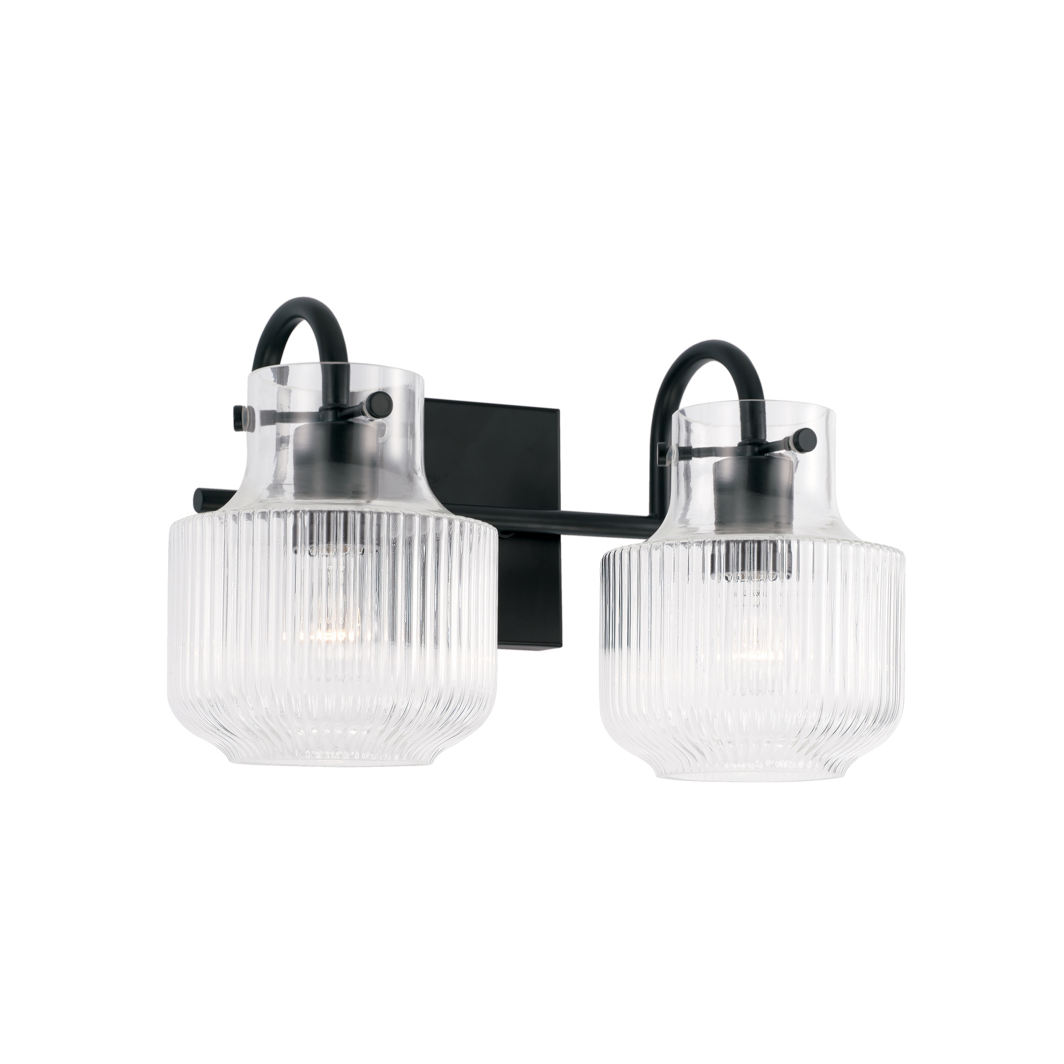 15" W x 9" H 2-Light Vanity in Matte Black with Clear Fluted Glass