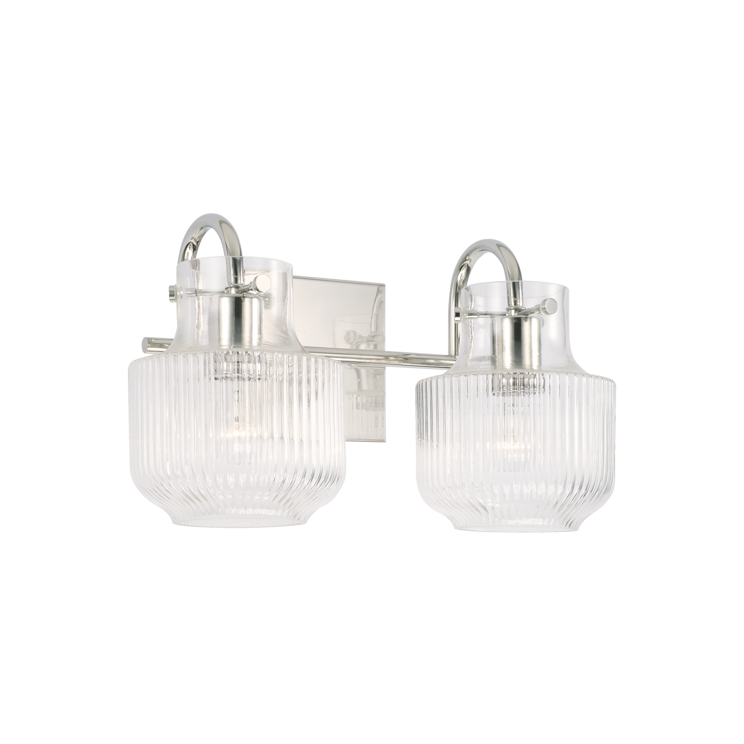 15" W x 9" H 2-Light Vanity in Polished Nickel with Clear Fluted Glass