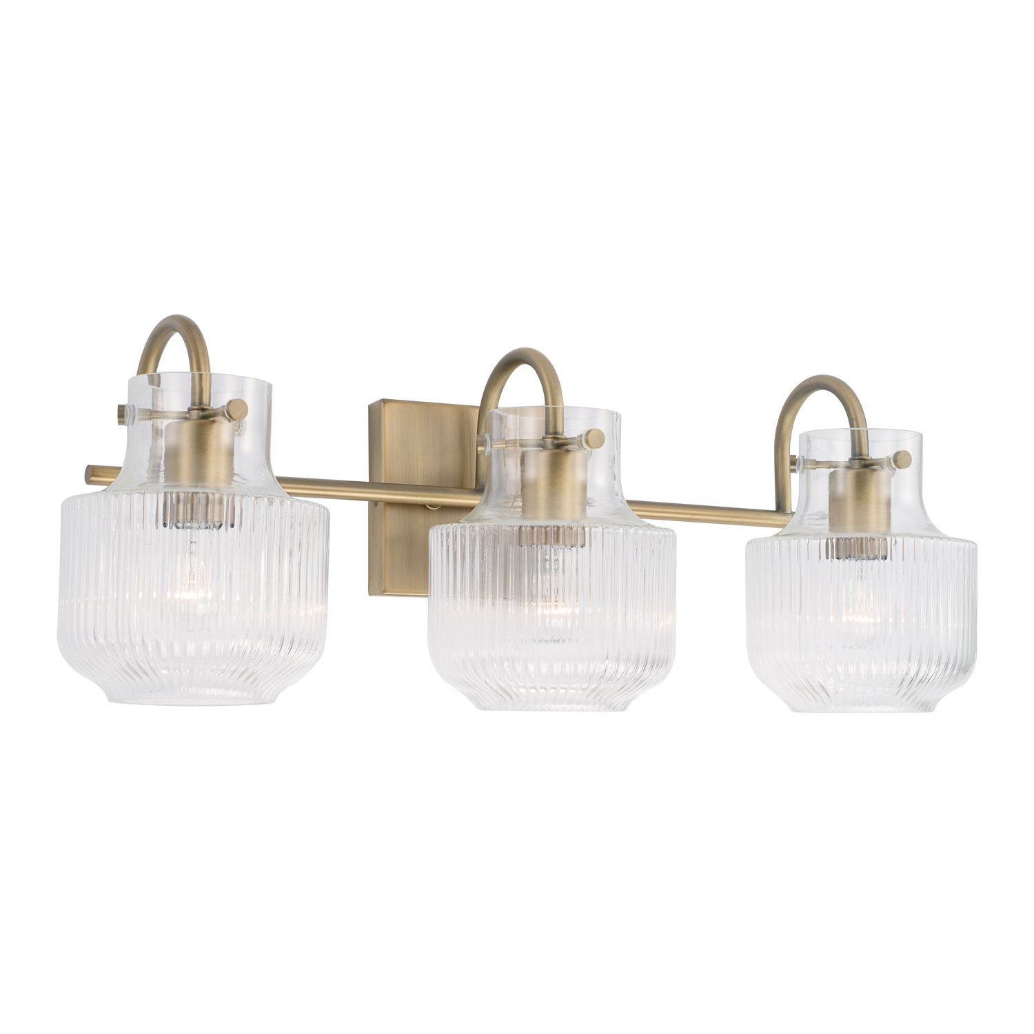 24" W x 9" H 3-Light Vanity in Aged Brass with Clear Fluted Glass