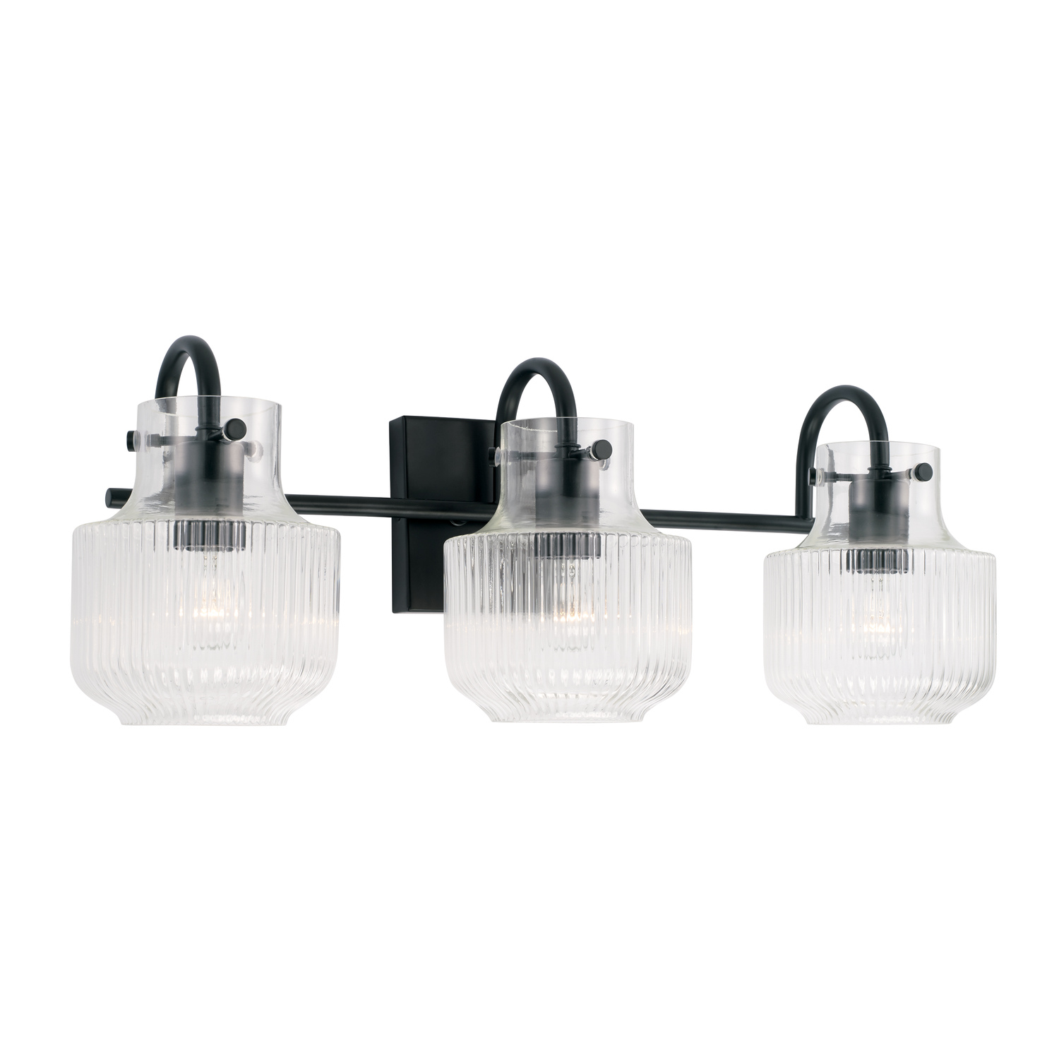 24" W x 9" H 3-Light Vanity in Matte Black with Clear Fluted Glass