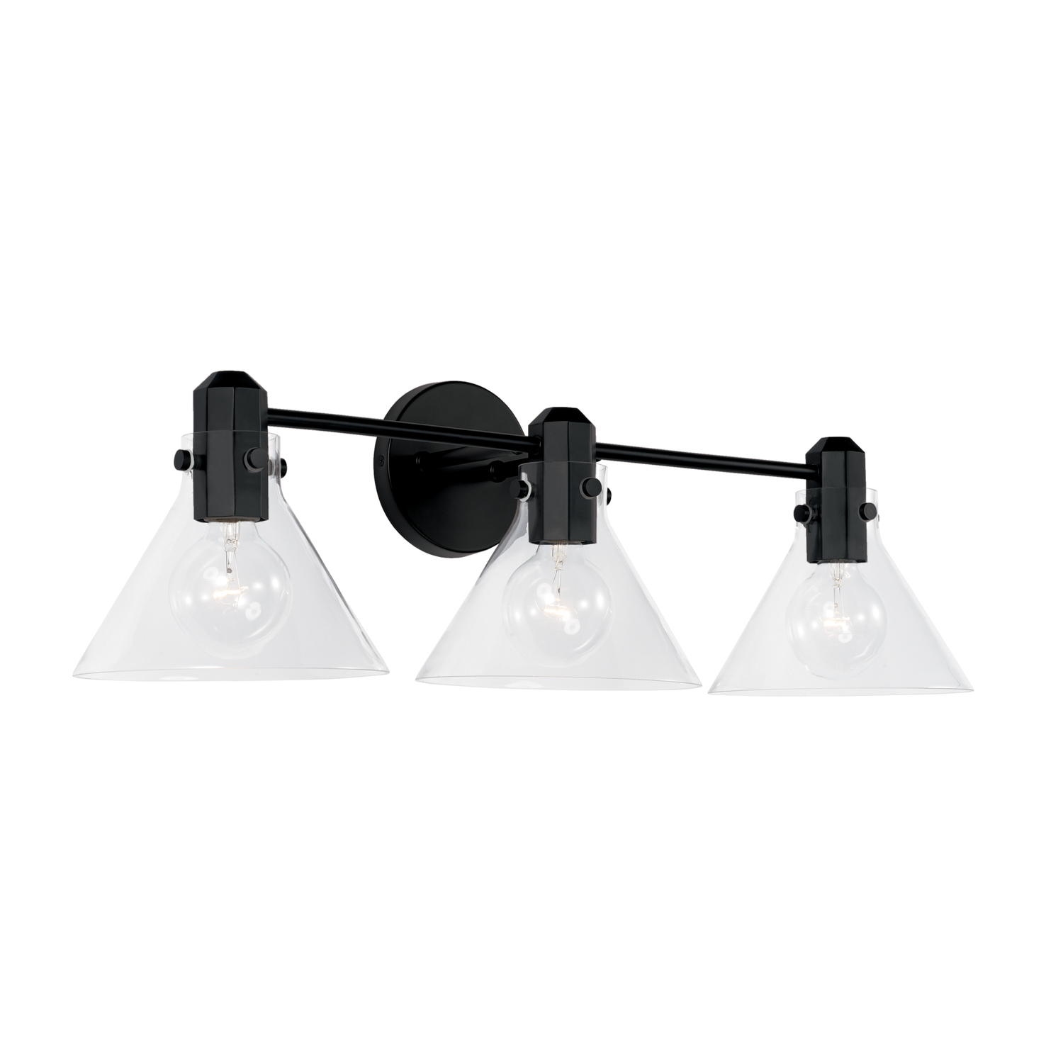 28" W x 9" H 3-Light Vanity in Matte Black with Clear Glass
