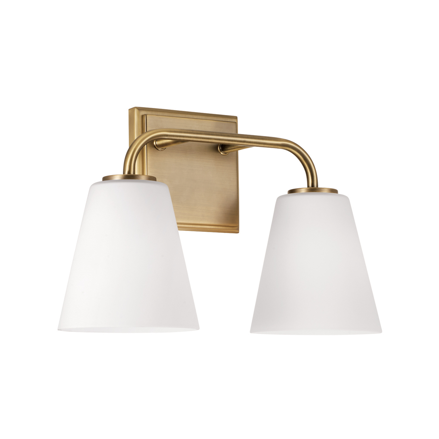 14.5"W x 9"H 2-Light Vanity in Aged Brass with Soft White Glass
