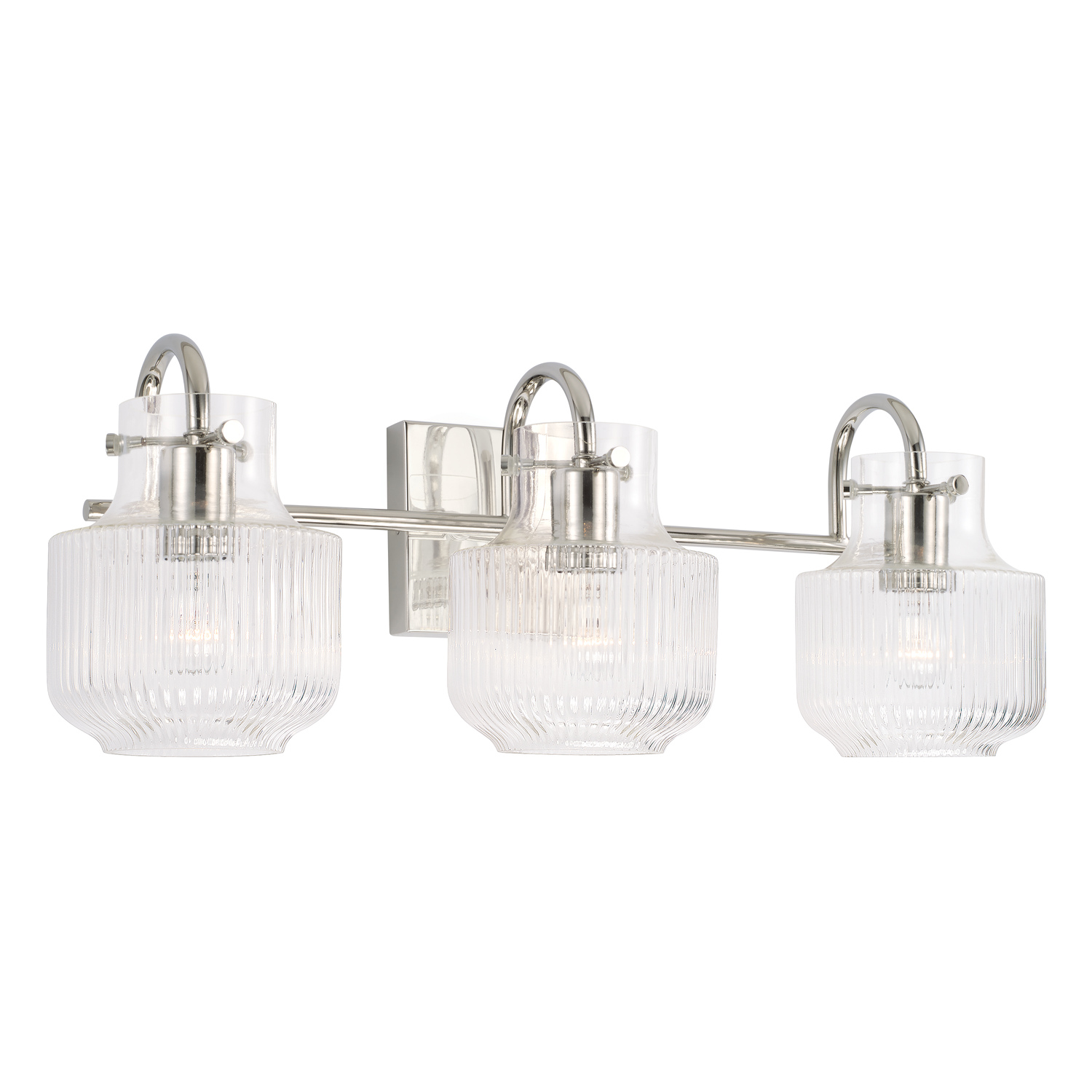 24" W x 9" H 3-Light Vanity in Polished Nickel with Clear Fluted Glass