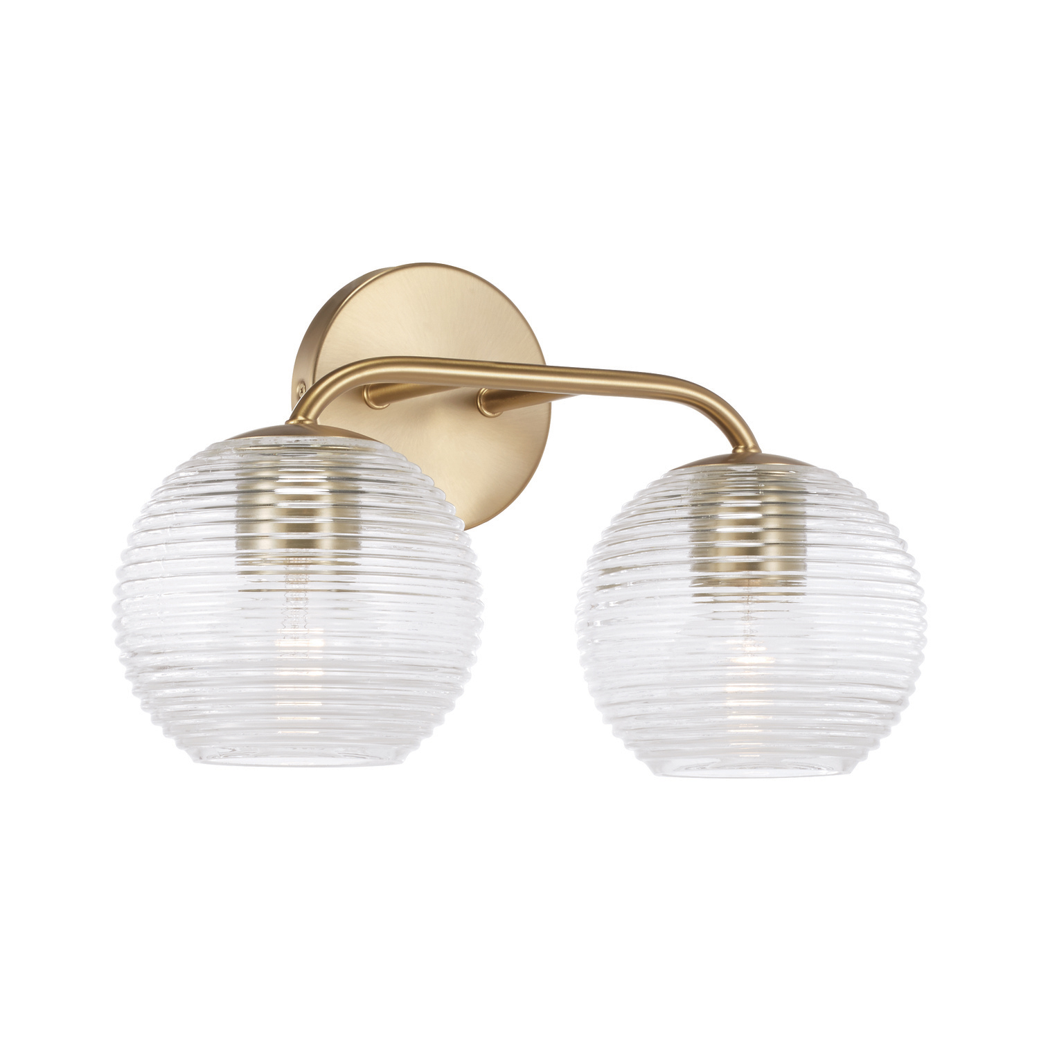 15.5"W x 9.5"H 2-Light Vanity in Matte Brass with Clear Ribbed Glass