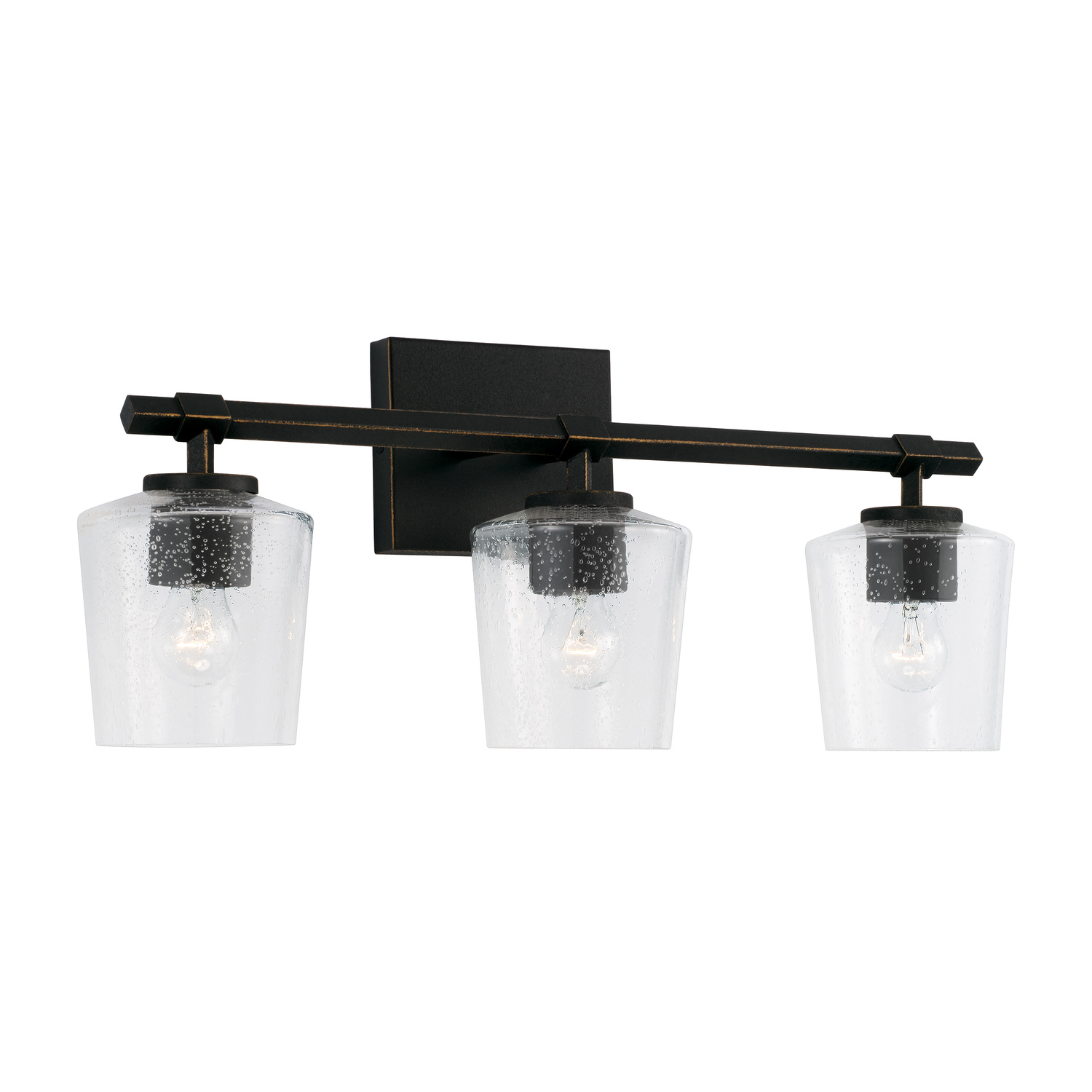 23.5" W x 9.5" H 3-Light Vanity in Brushed Black Iron with Clear Seeded Glass