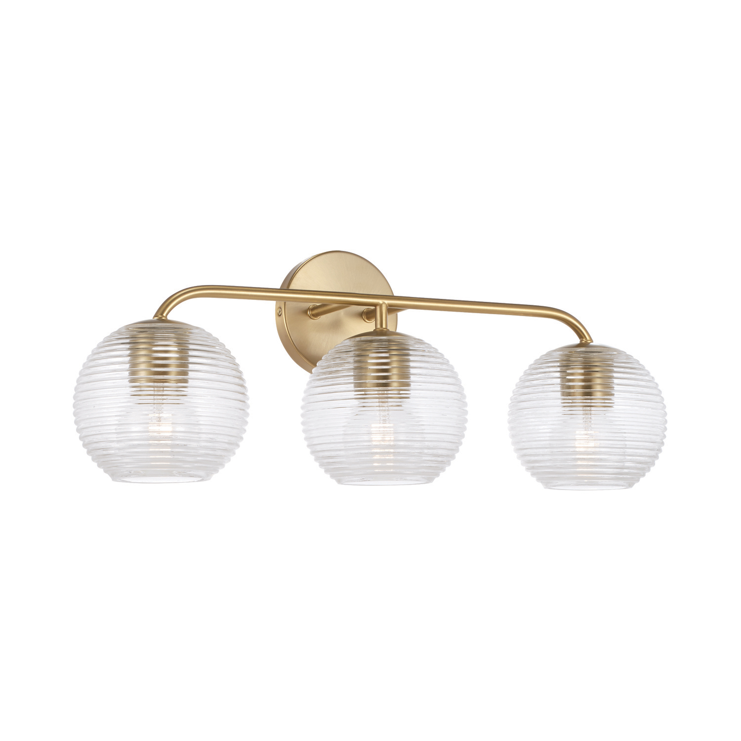 24.5"W x 9.5"H 3-Light Vanity in Matte Brass with Clear Ribbed Glass