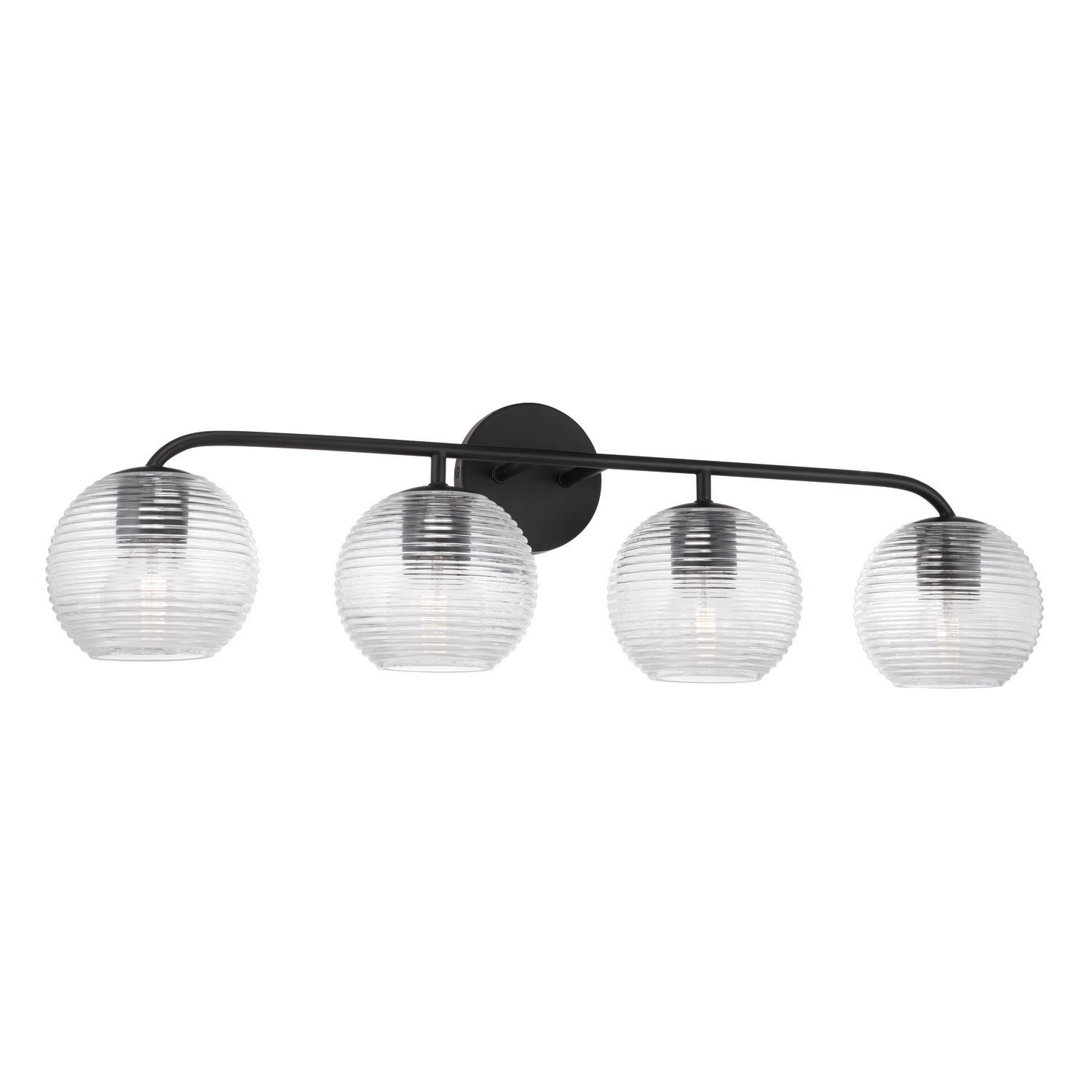 33.5"W x 9.5"H 4-Light Vanity in Matte Black with Clear Ribbed Glass
