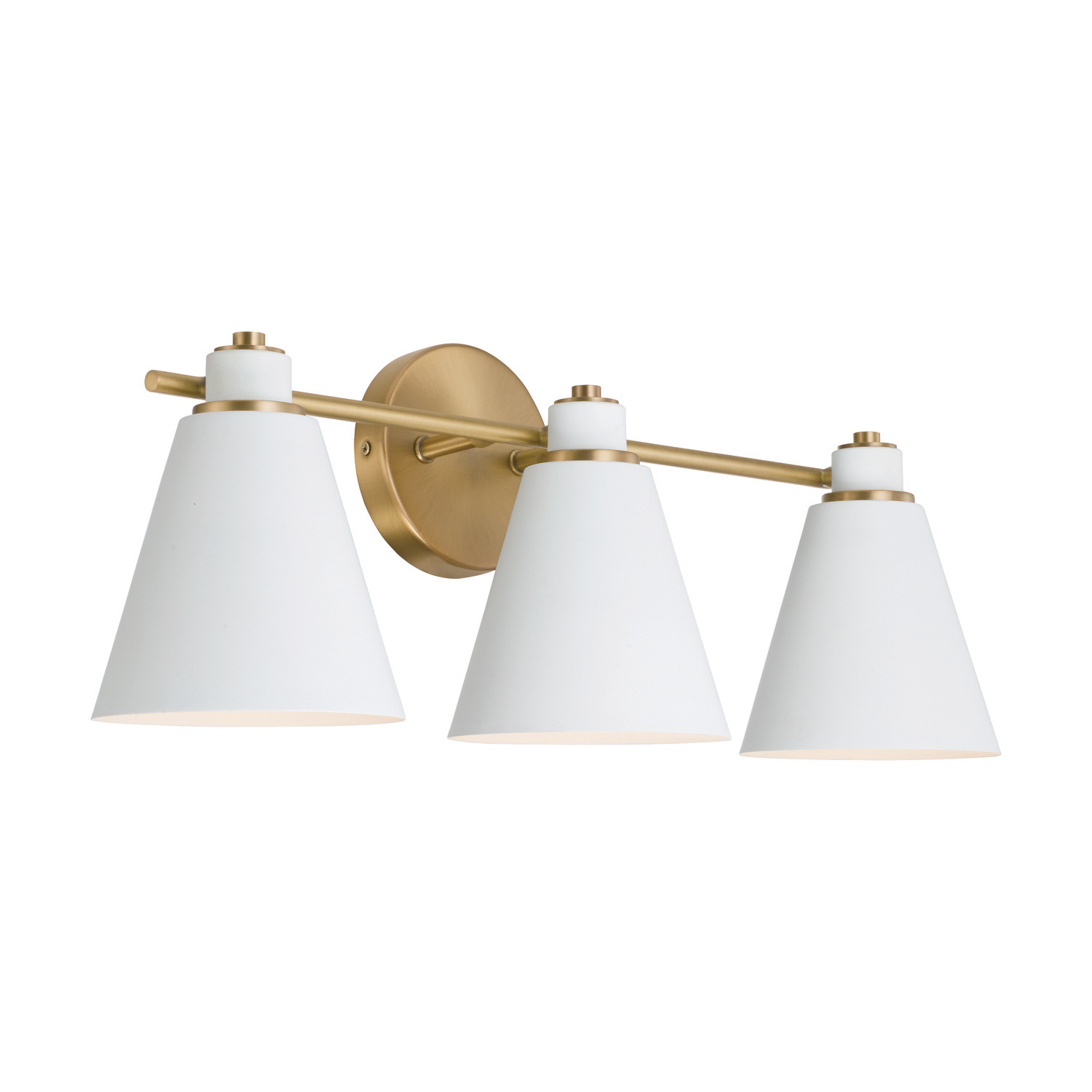 24"W x 9"H 3-Light Vanity in Aged Brass and White Metal Shade with White Interior