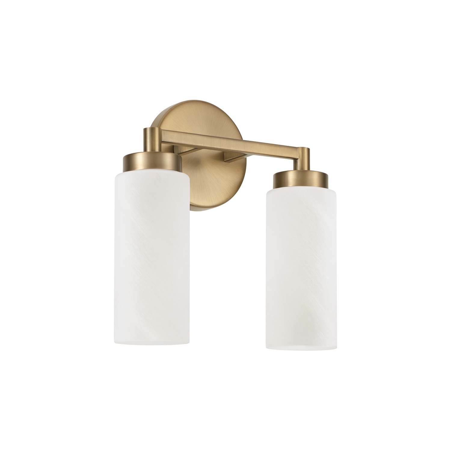 11.25"W x 11.50"H 2-Light Cylindrical Vanity in Aged Brass with Faux Alabaster Glass