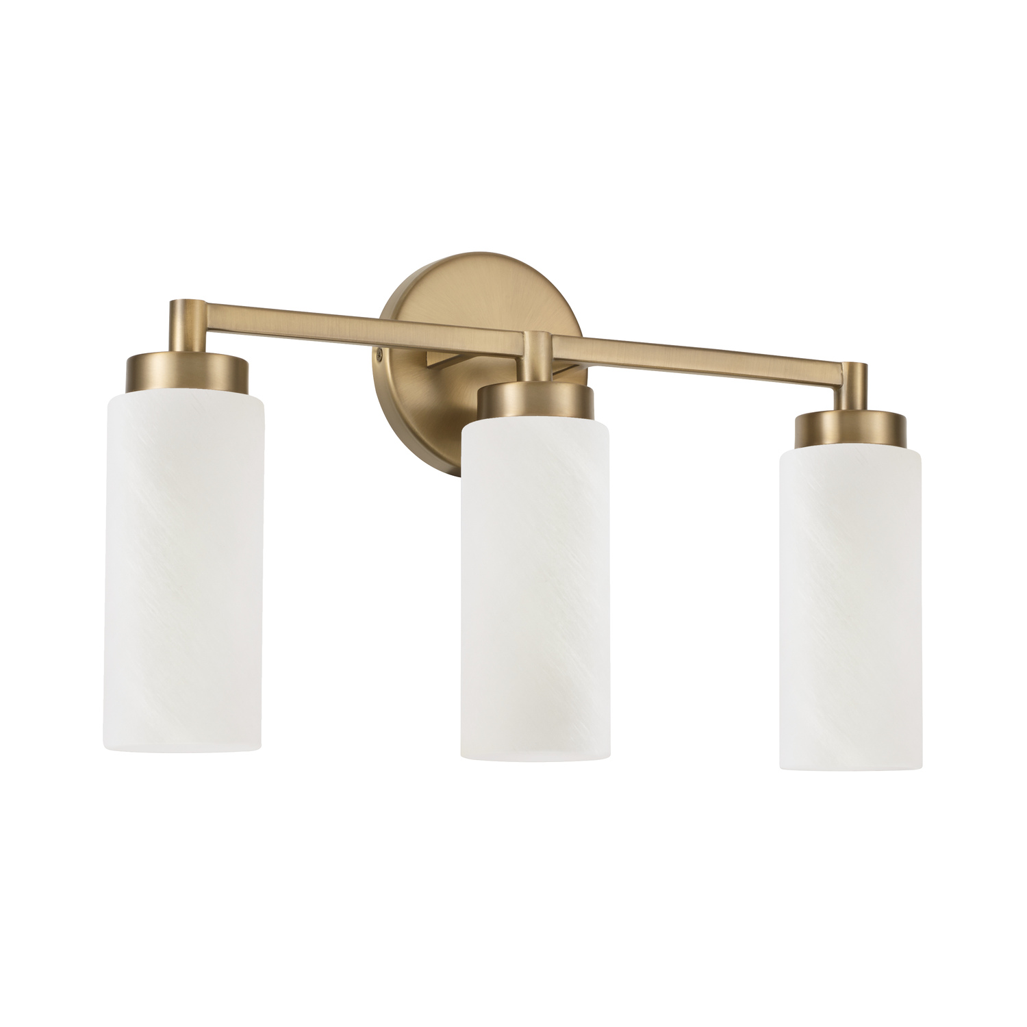 19"W x 11.50"H 3-Light Cylindrical Vanity in Aged Brass with Faux Alabaster Glass