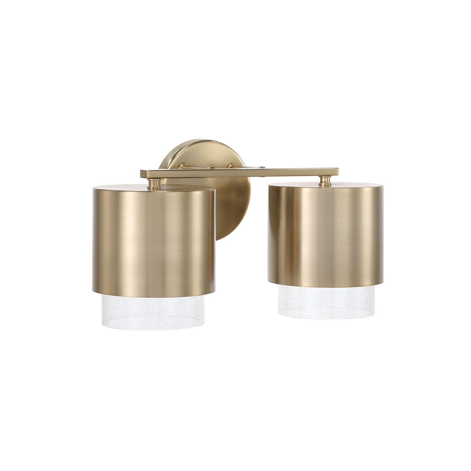 15"W x 8.25"H 2-Light Cylindrical Metal Vanity in Matte Brass with Seeded Glass