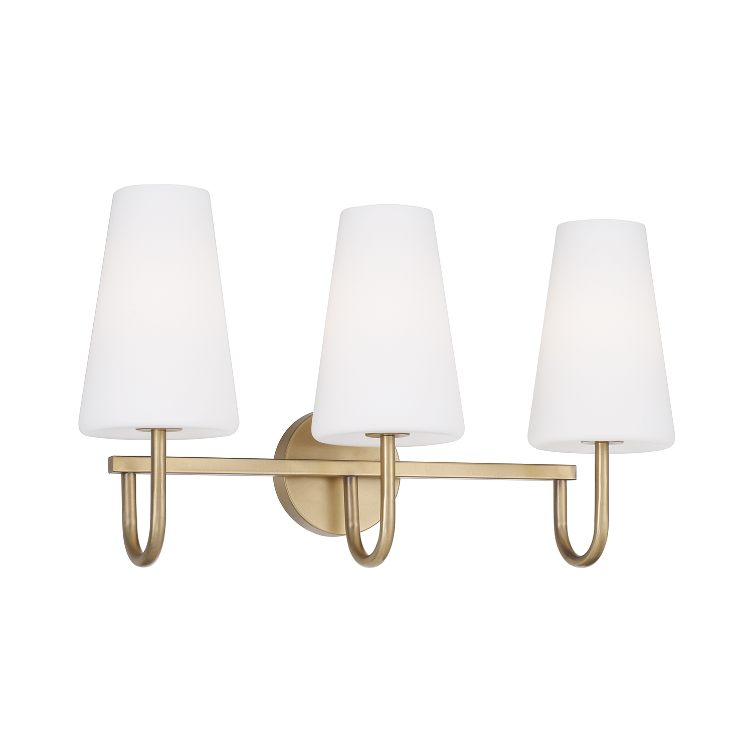 24" W x 14.5" H 3-Light Vanity in Aged Brass with Tapered Soft White Glass