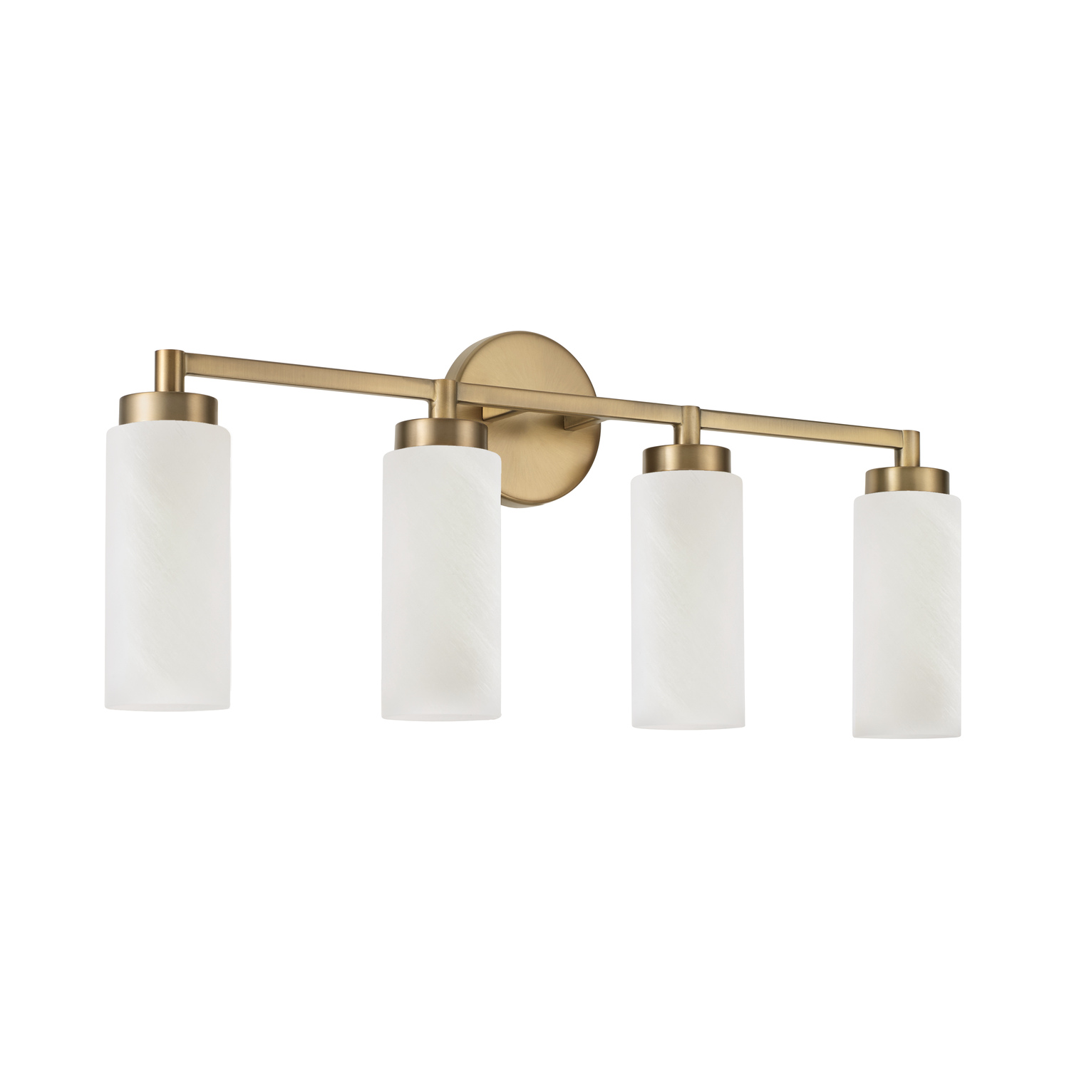 27.50"W x 11.50"H 4-Light Cylindrical Vanity in Aged Brass with Faux Alabaster Glass