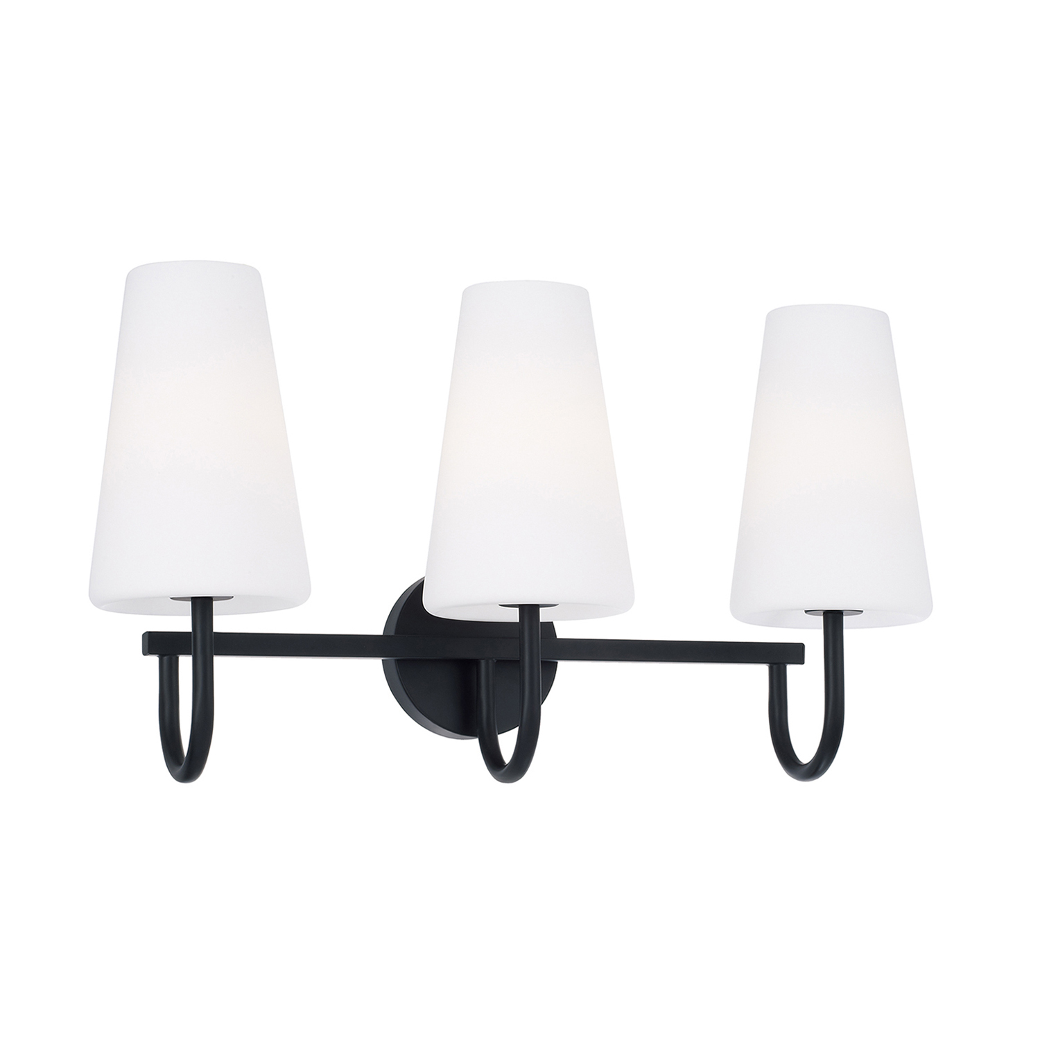 25" W x 14.5" H 3-Light Vanity in Matte Black with Tapered Soft White Glass