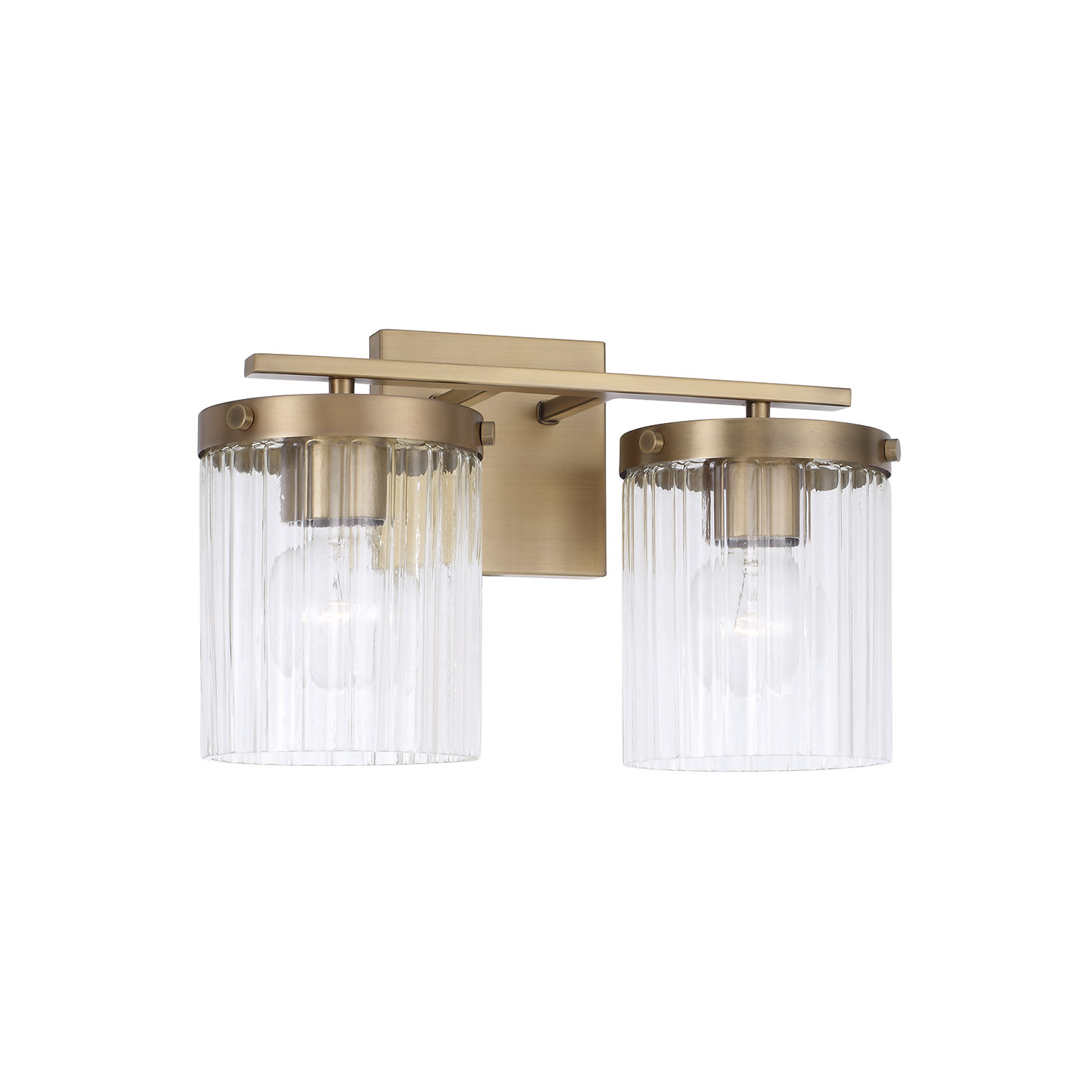 15" W x 9" H 2-Light Vanity in Aged Brass with Clear Beveled Fluted Glass