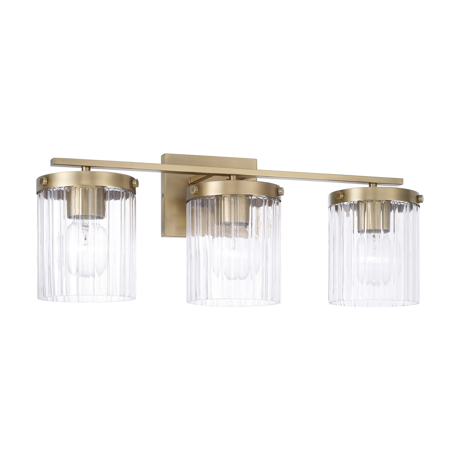 24" W x 9" H 3-Light Vanity in Aged Brass with Clear Beveled Fluted Glass