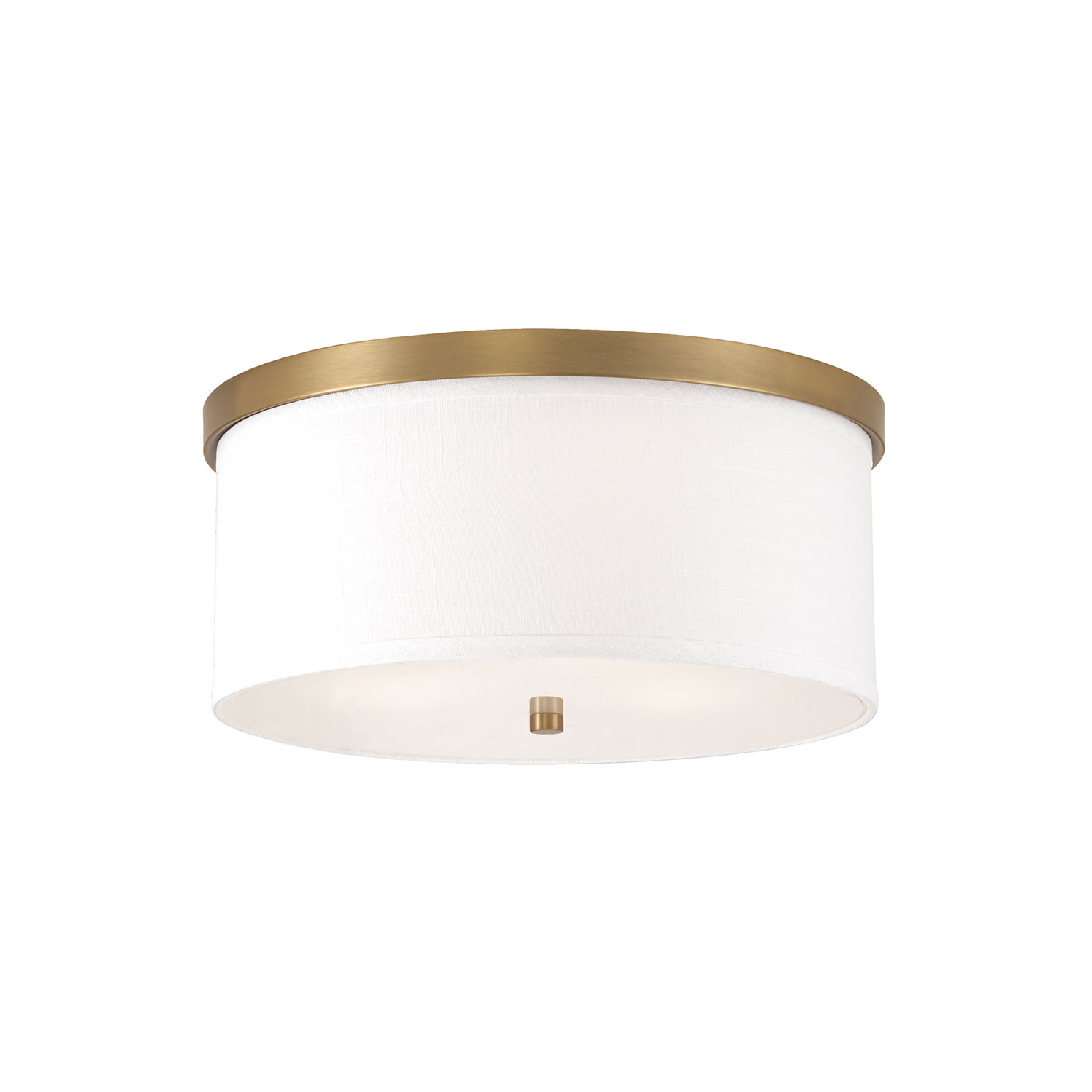 16" W x 7" H 3-Light Flush Mount in Aged Brass - White Fabric Drum Shade with Diffuser